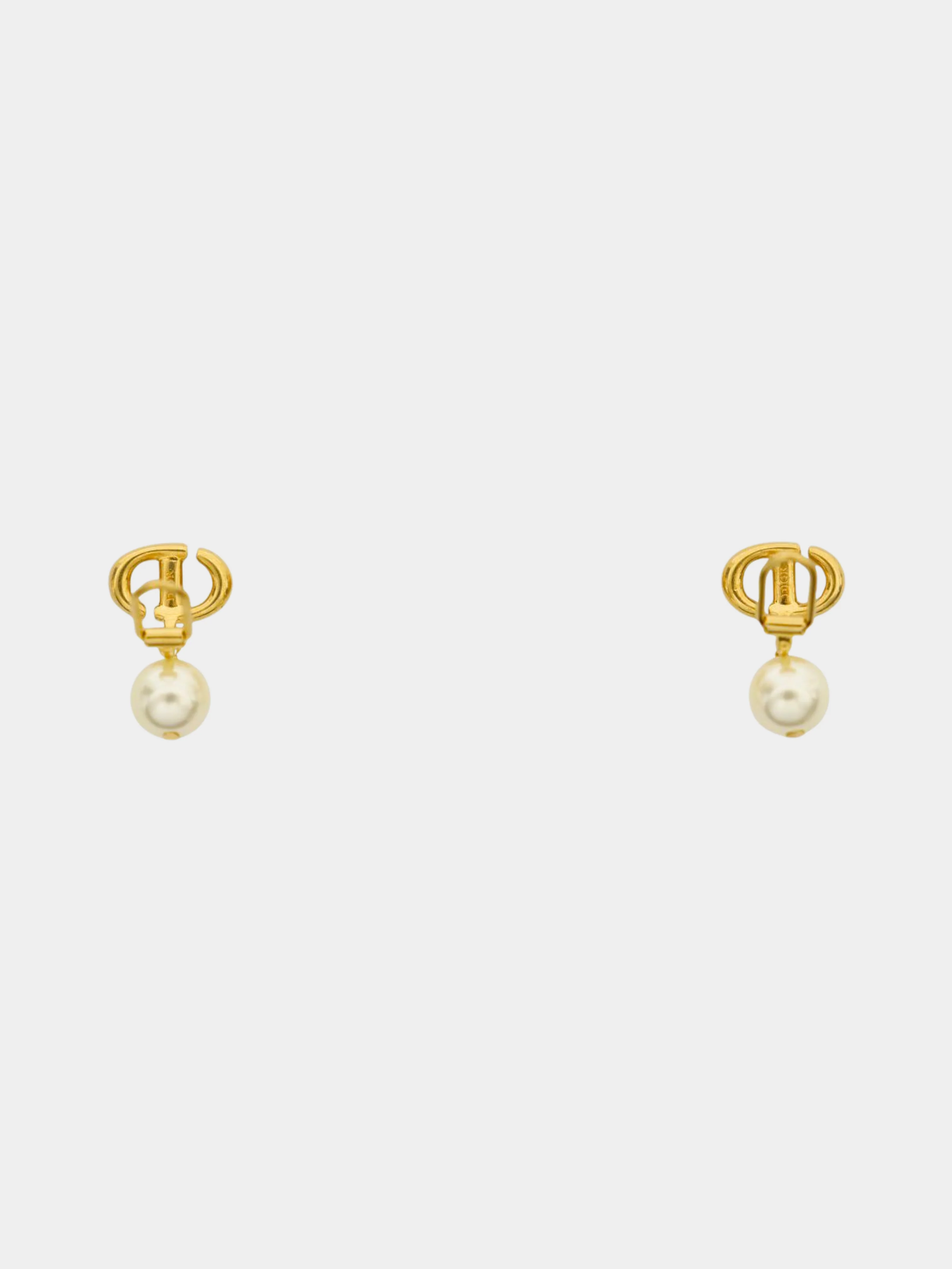 Christian Dior 2000s Gold CD Pearl Earrings - Image 2