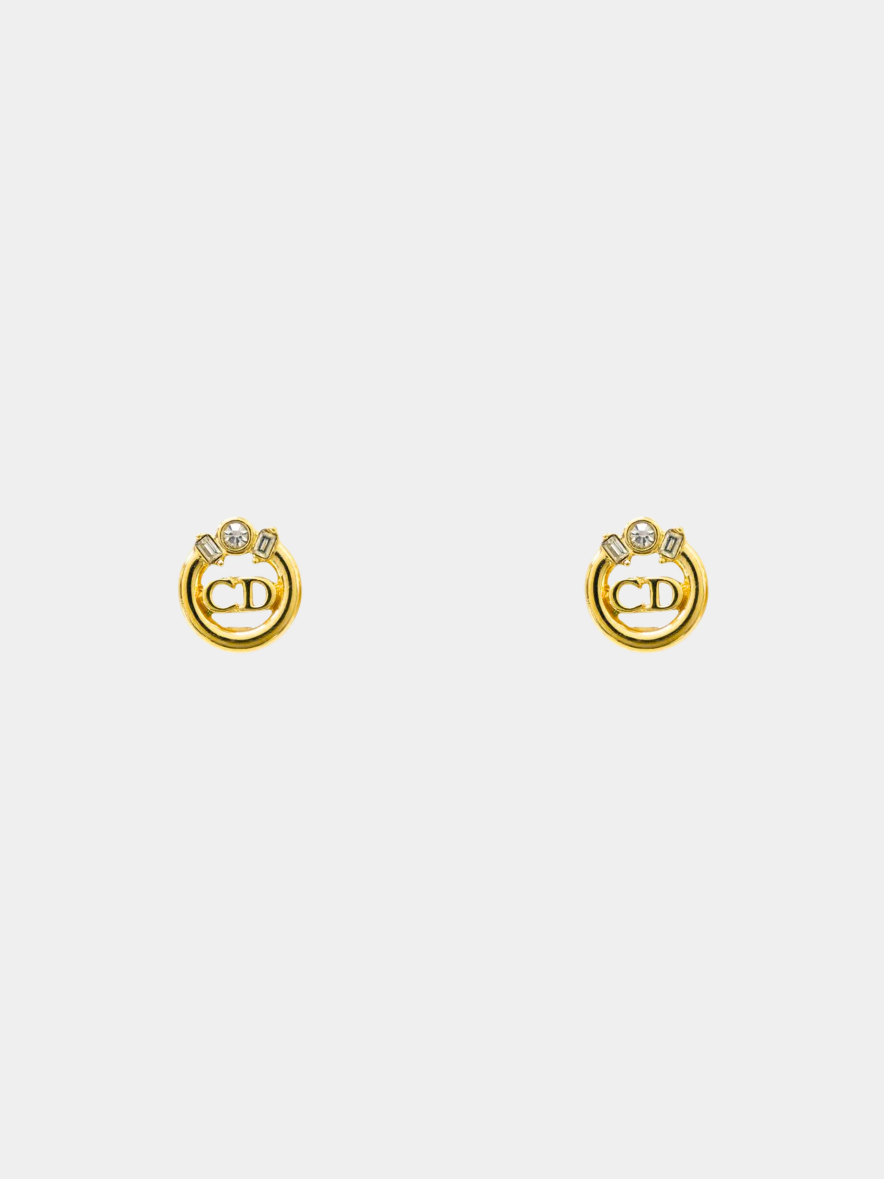 Christian Dior 2000s Gold CD Rhinestone Clip-on Earrings
