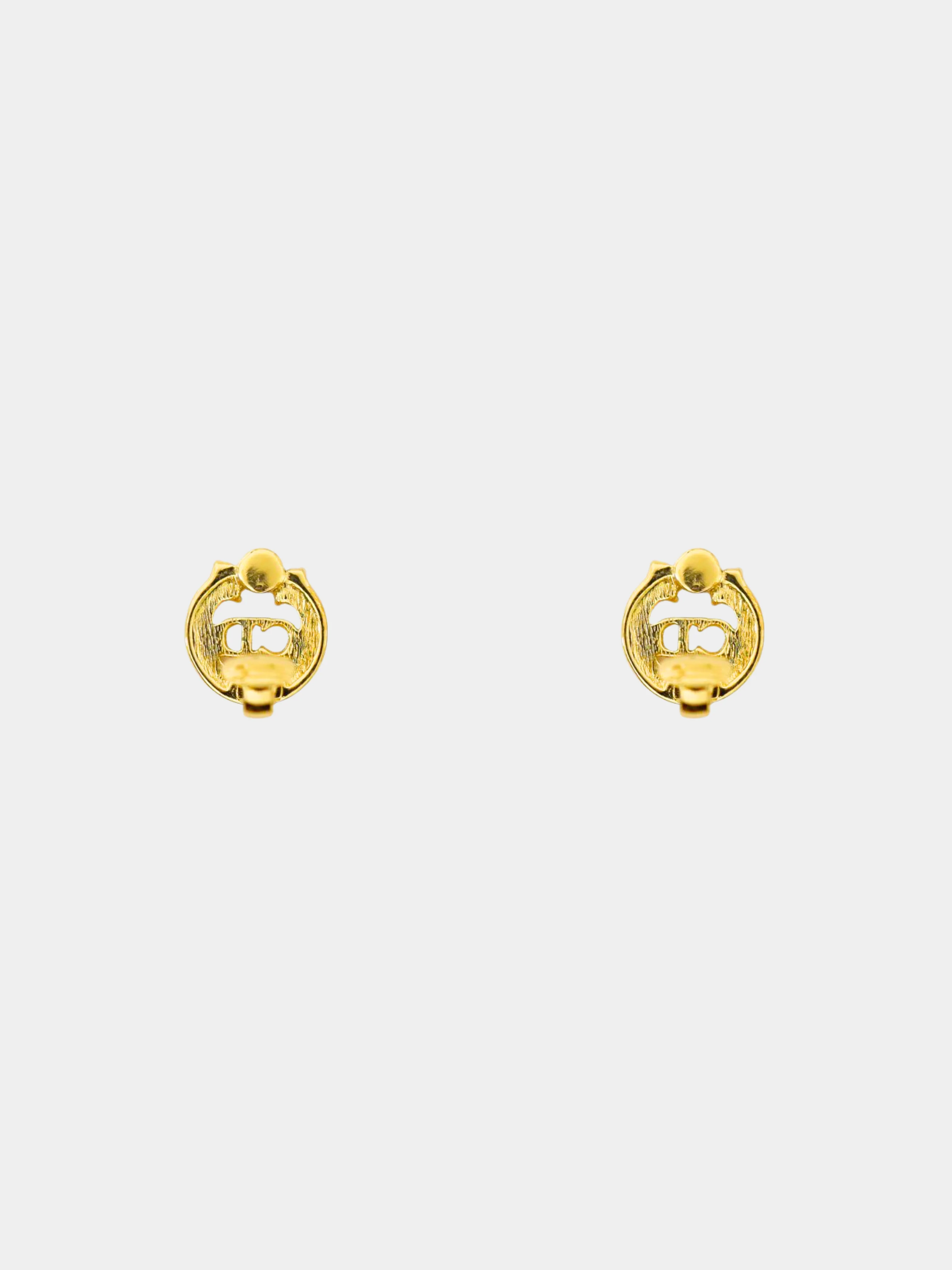 Christian Dior 2000s Gold CD Rhinestone Clip-on Earrings - Image 2