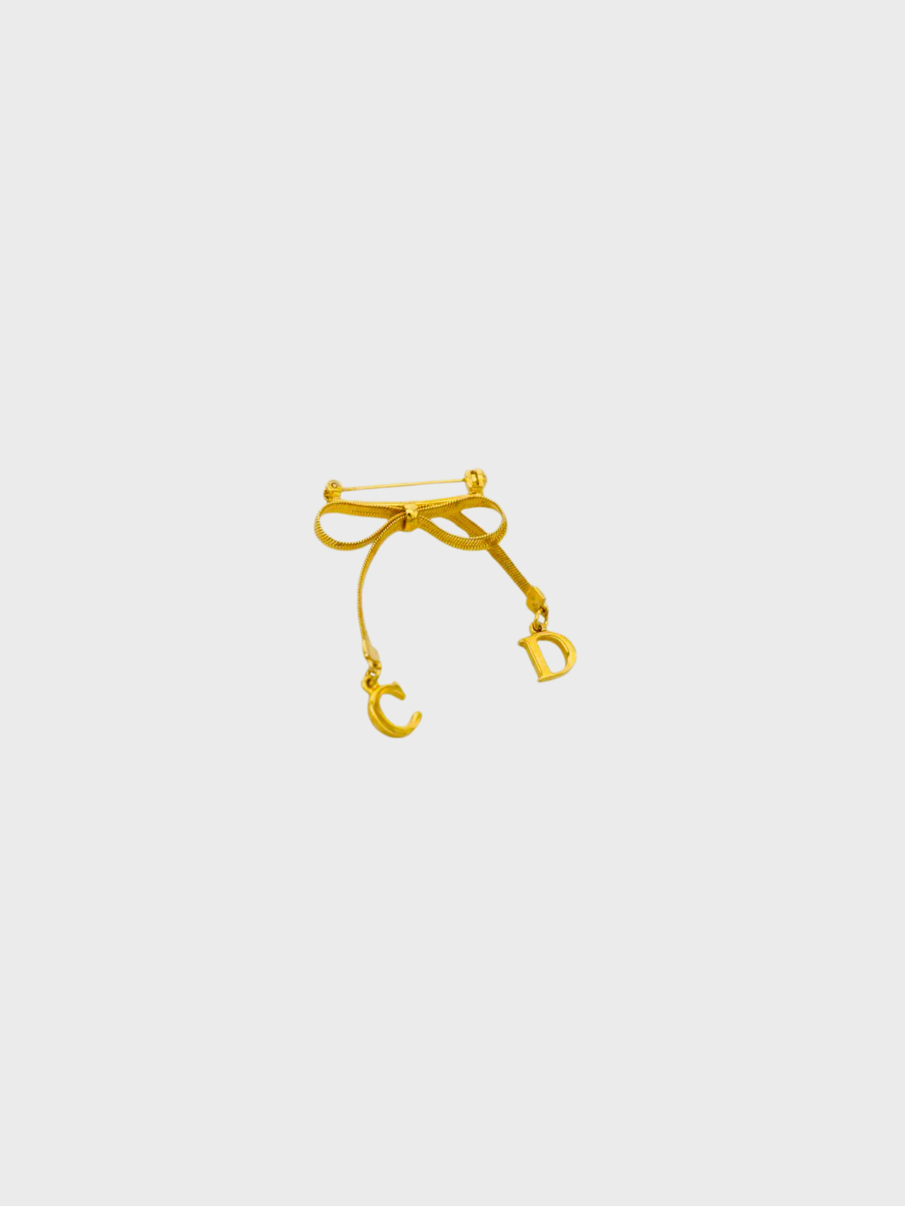 Christian Dior 2000s Gold Plated Metal CD Ribbon Brooch