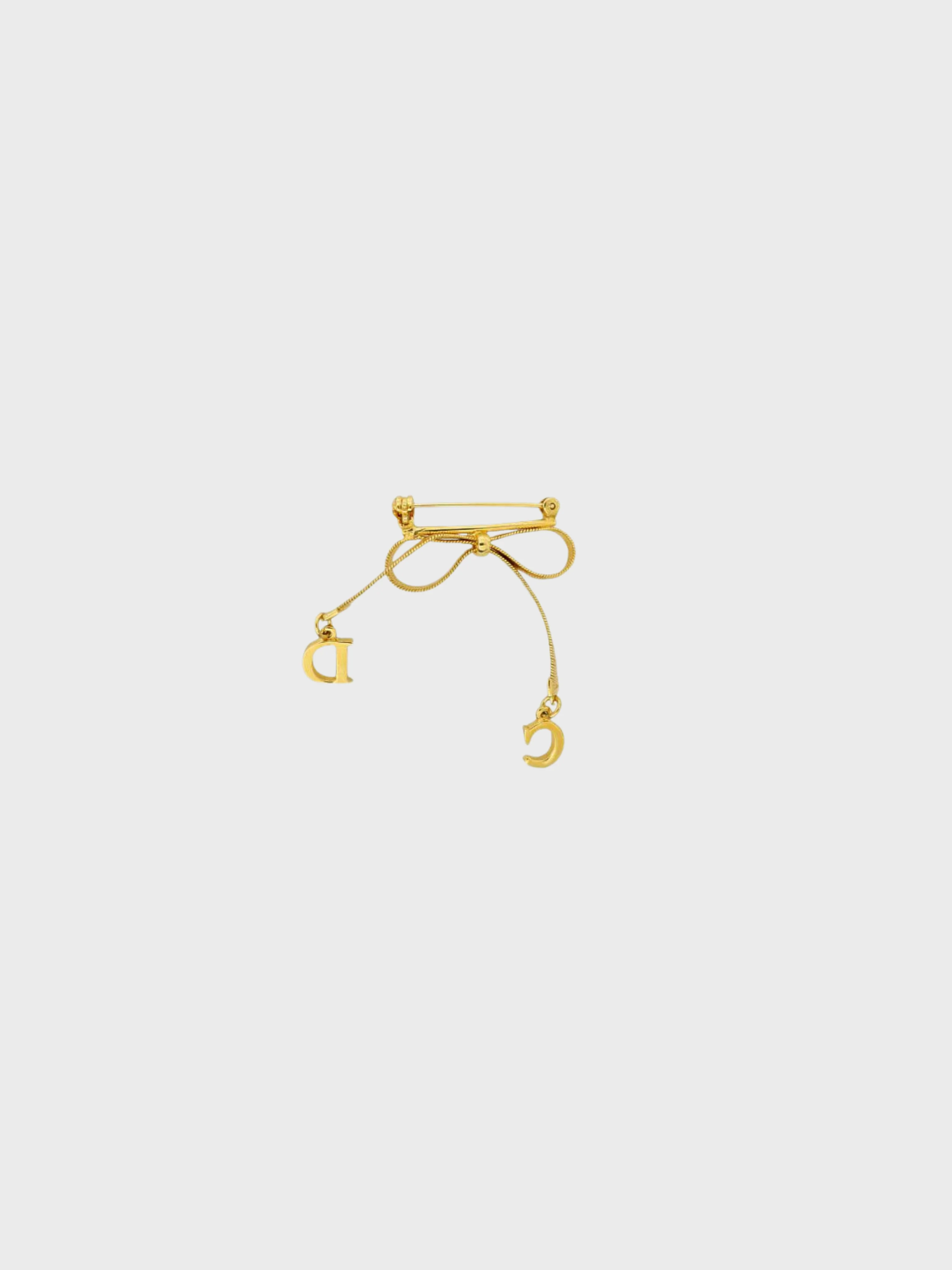 Christian Dior 2000s Gold Plated Metal CD Ribbon Brooch - Image 3