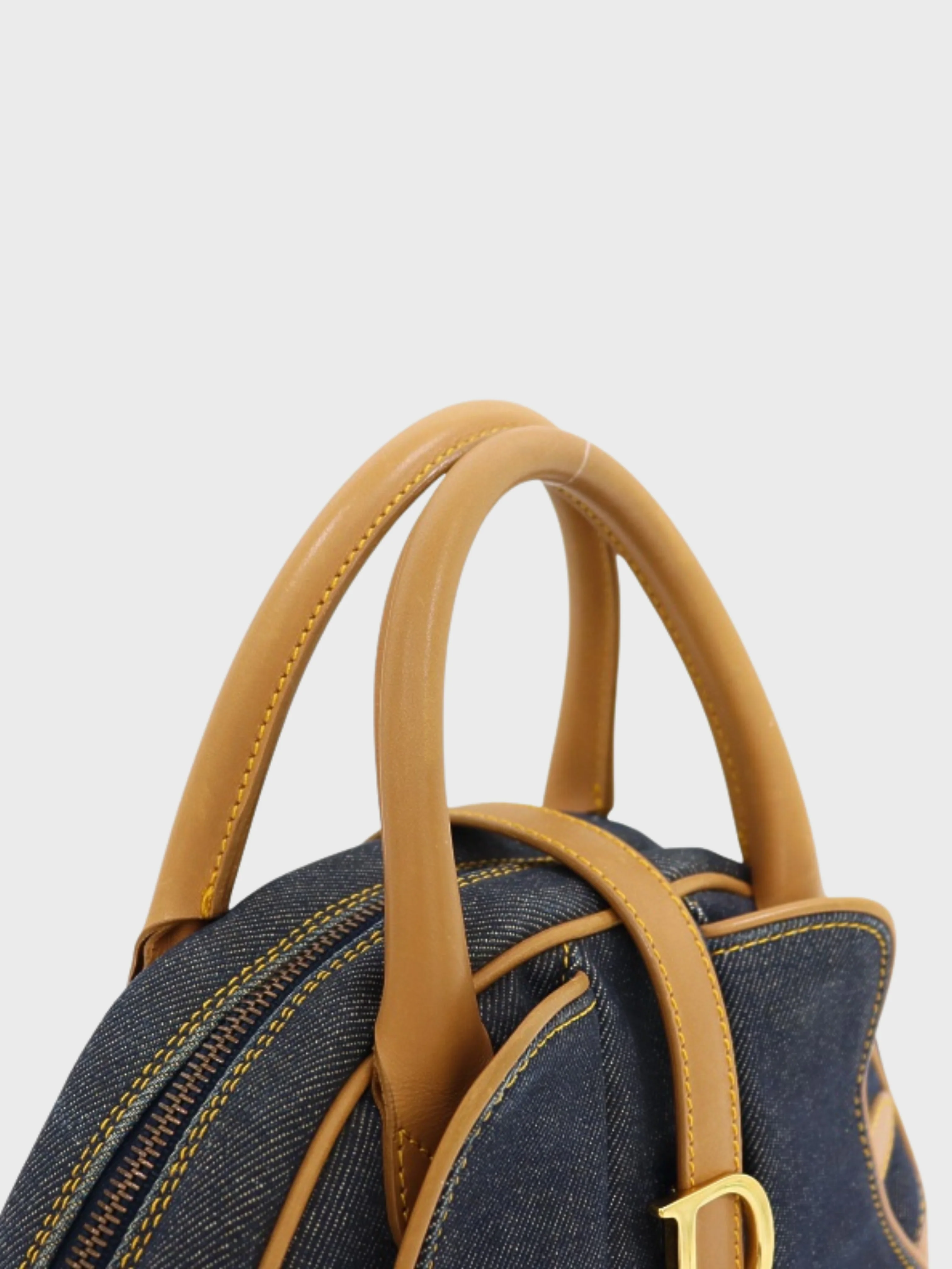Christian Dior 2000s Indigo Beige Denim Leather Saddle Double Handbag - Image 4