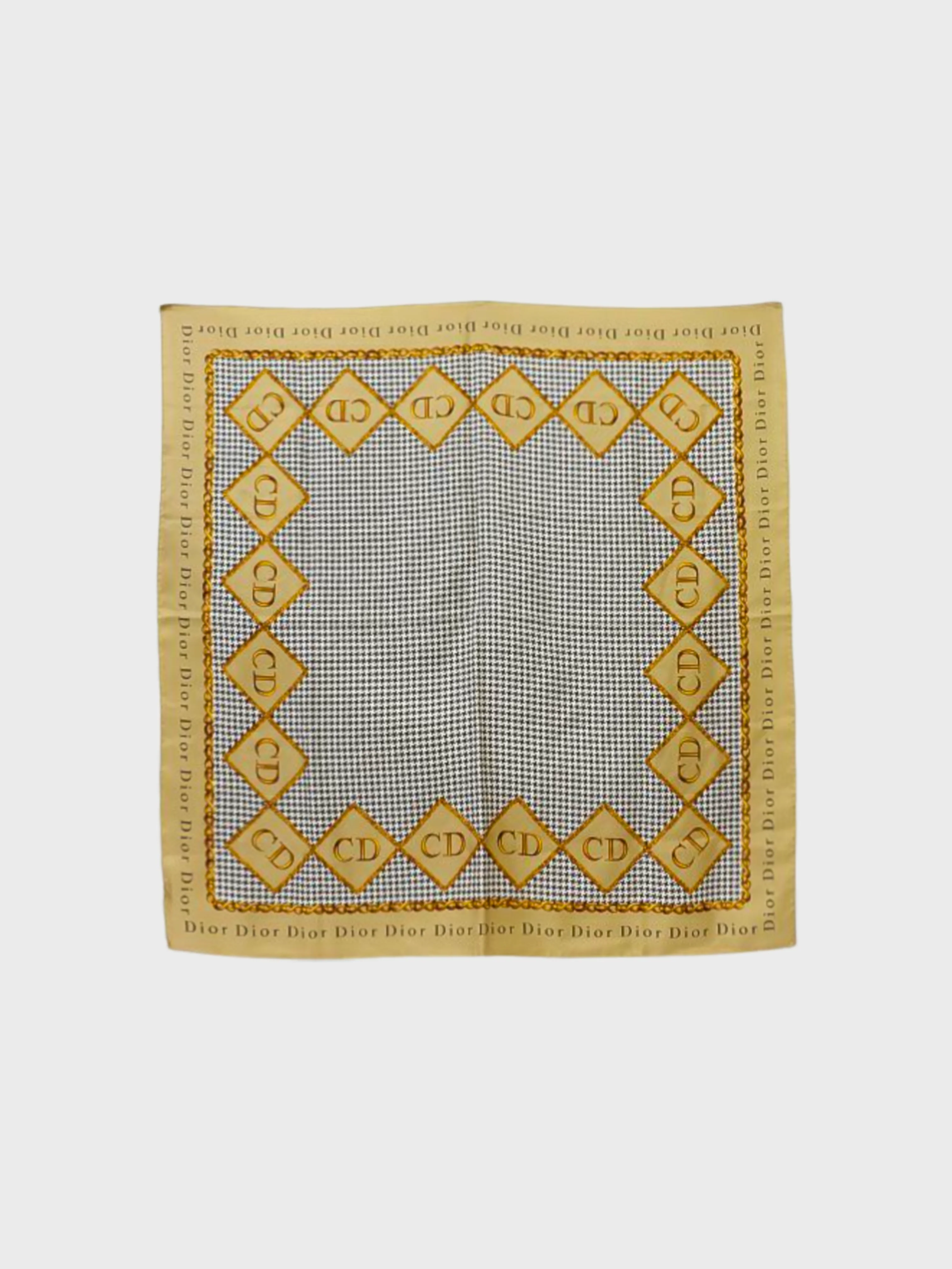 Christian Dior 2000s Multicolor Silk Houndstooth Logo Scarf