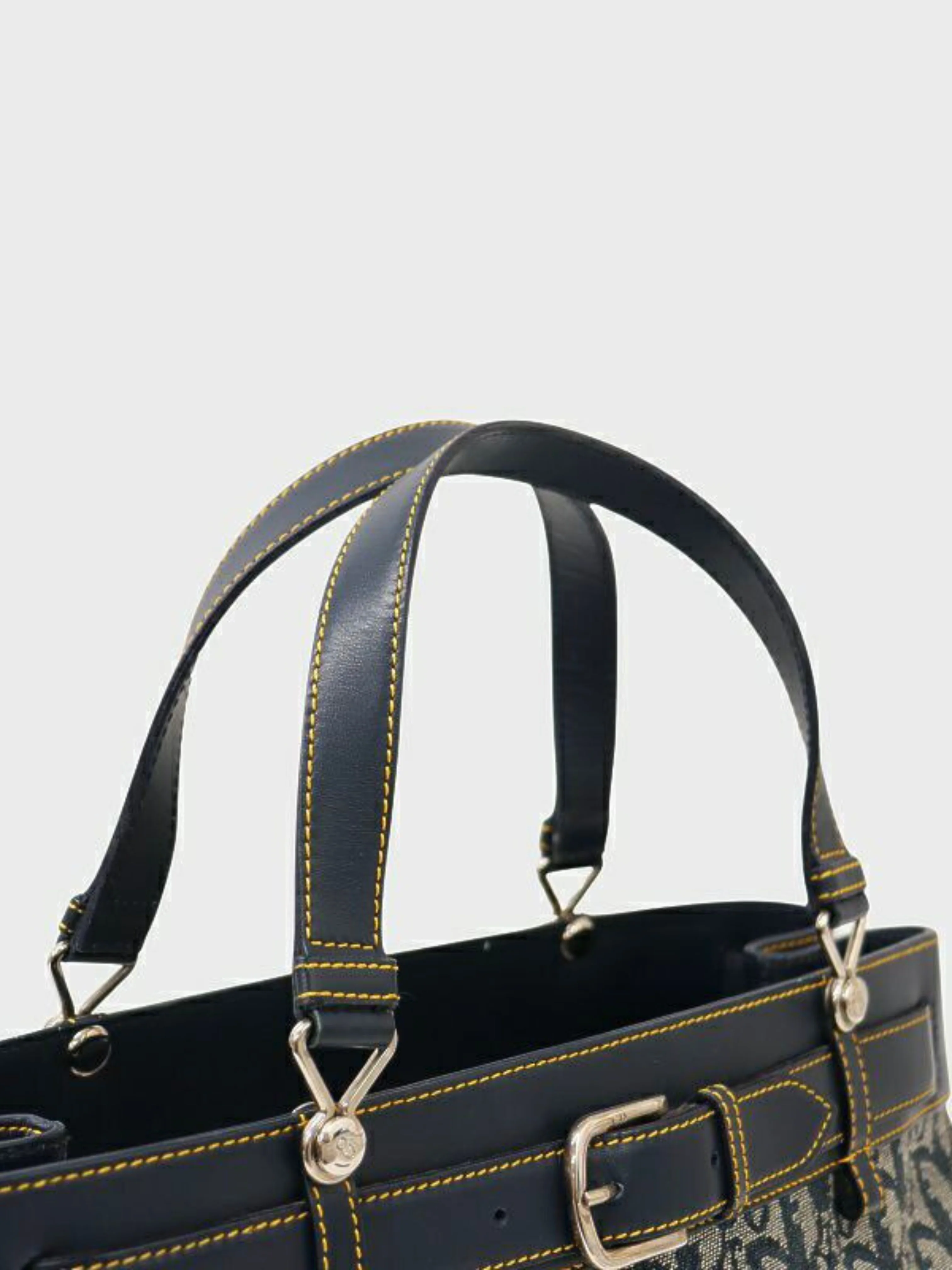 Christian Dior 2000s Navy Trotter Canvas and Leather Handbag - Image 7