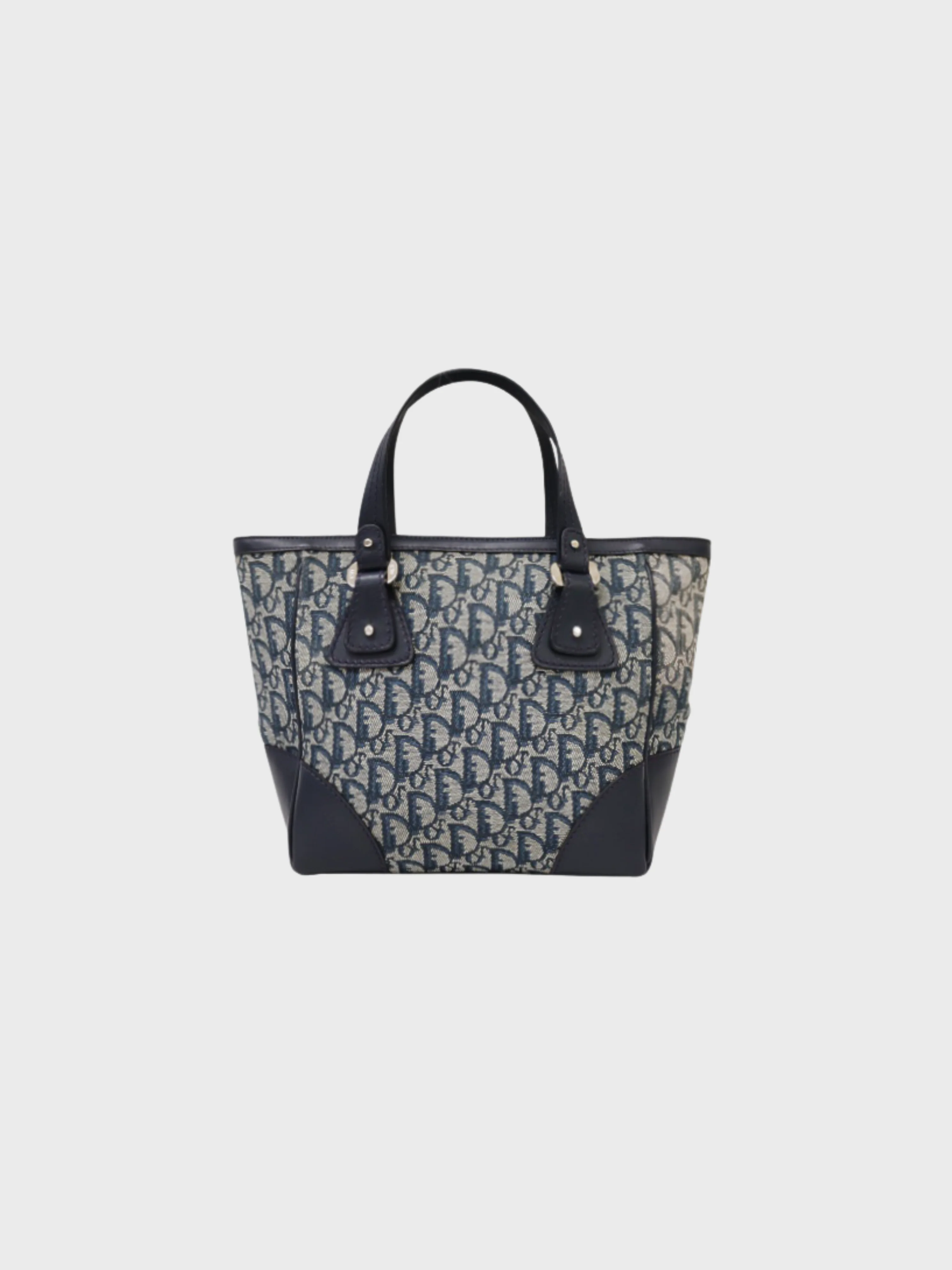 Christian Dior 2000s Navy Trotter Logo Canvas Leather Handbag