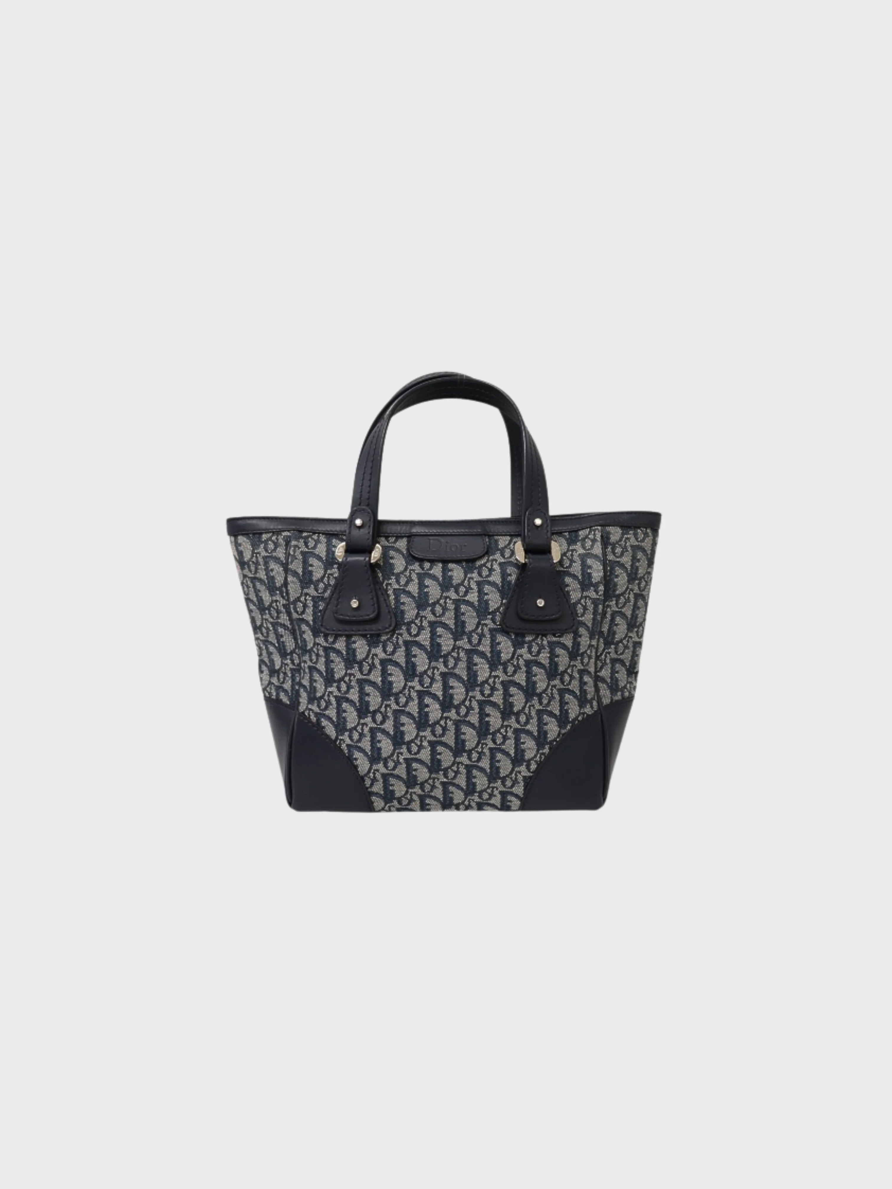 Christian Dior 2000s Navy Trotter Logo Canvas Leather Handbag - Image 2