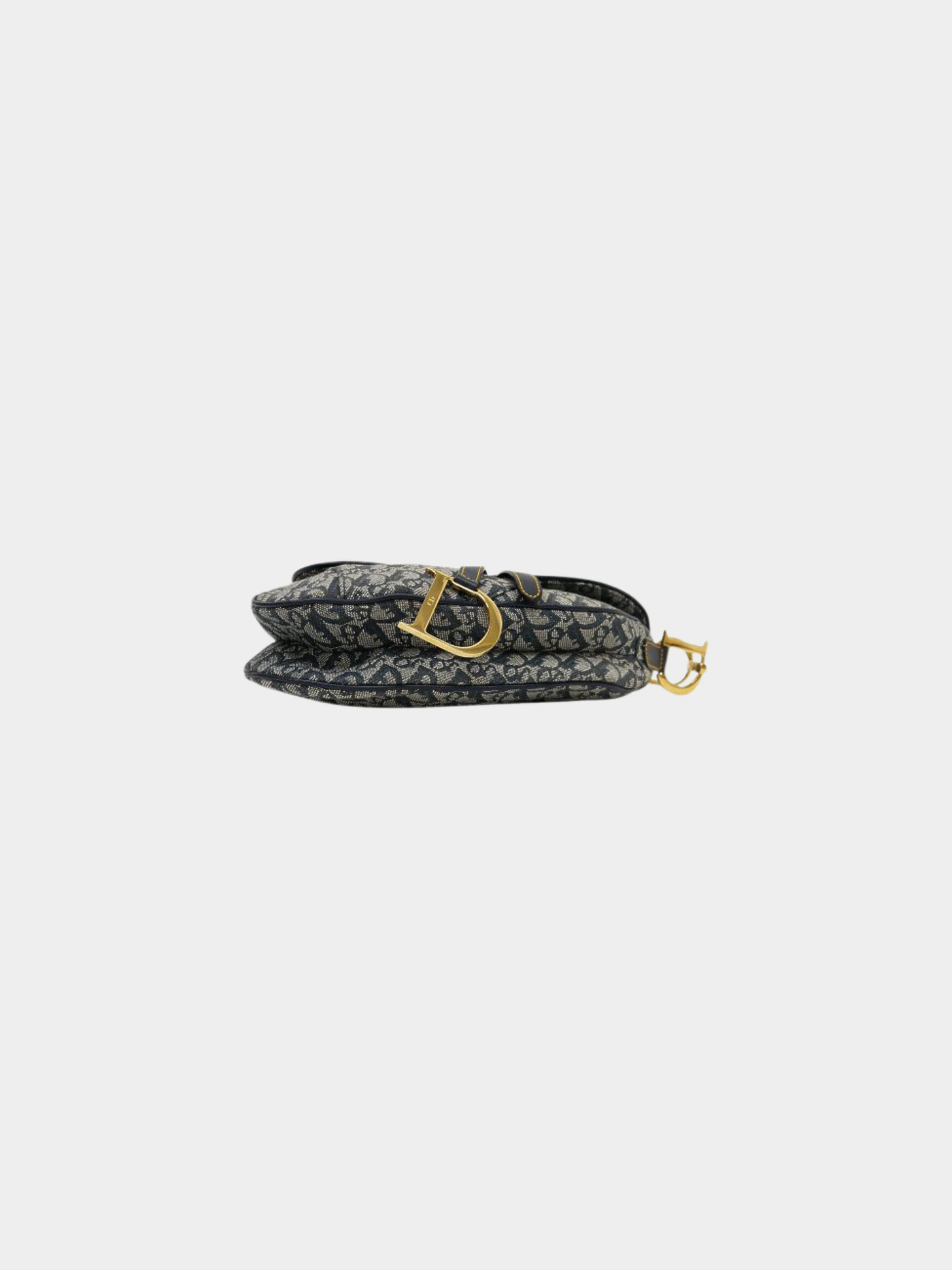 Christian Dior 2000s Navy Trotter Monogram Canvas Saddle Bag - Image 5