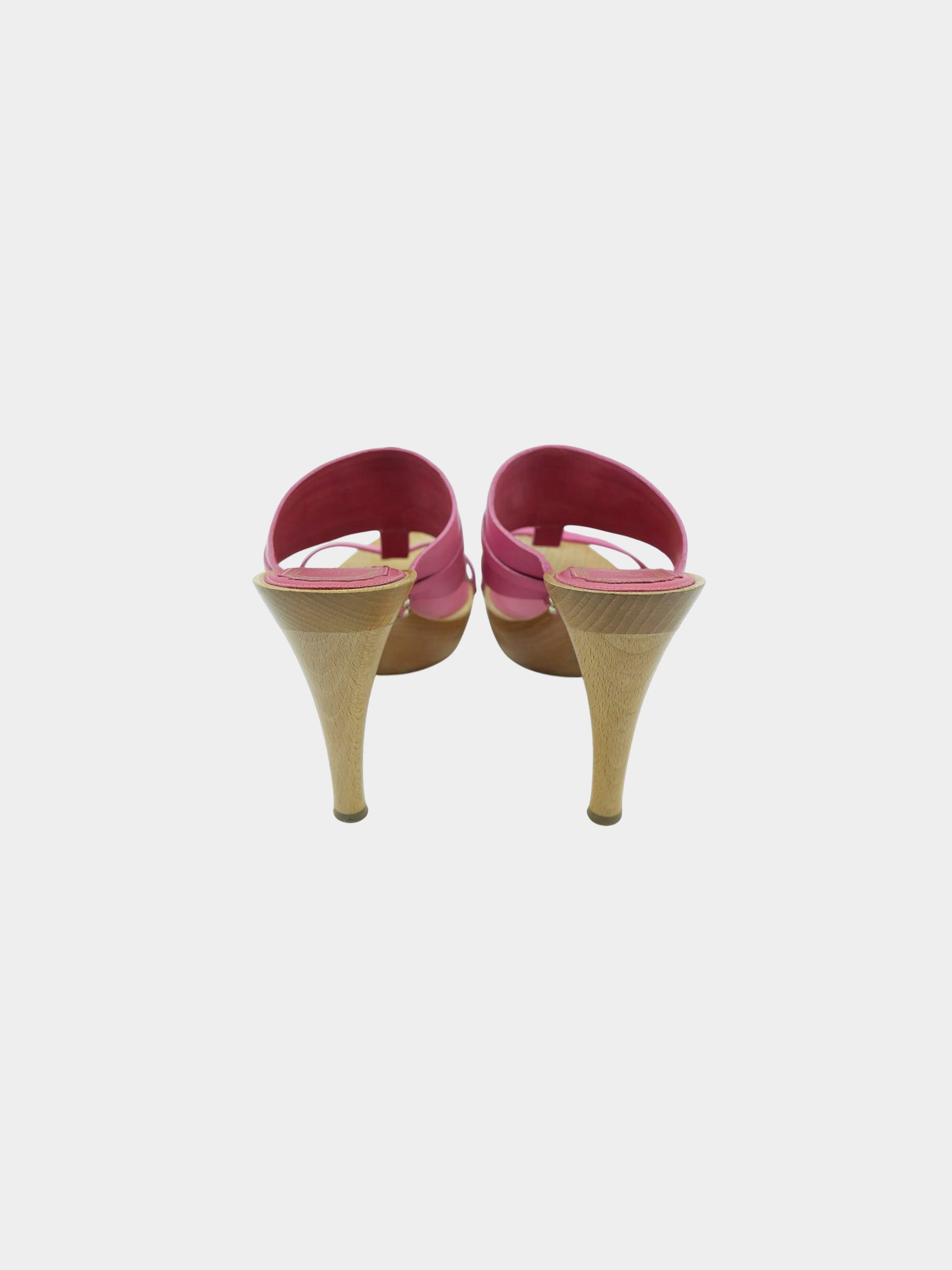 Christian Dior 2000s Pink Leather and Wooden Heeled Sandals - Image 3