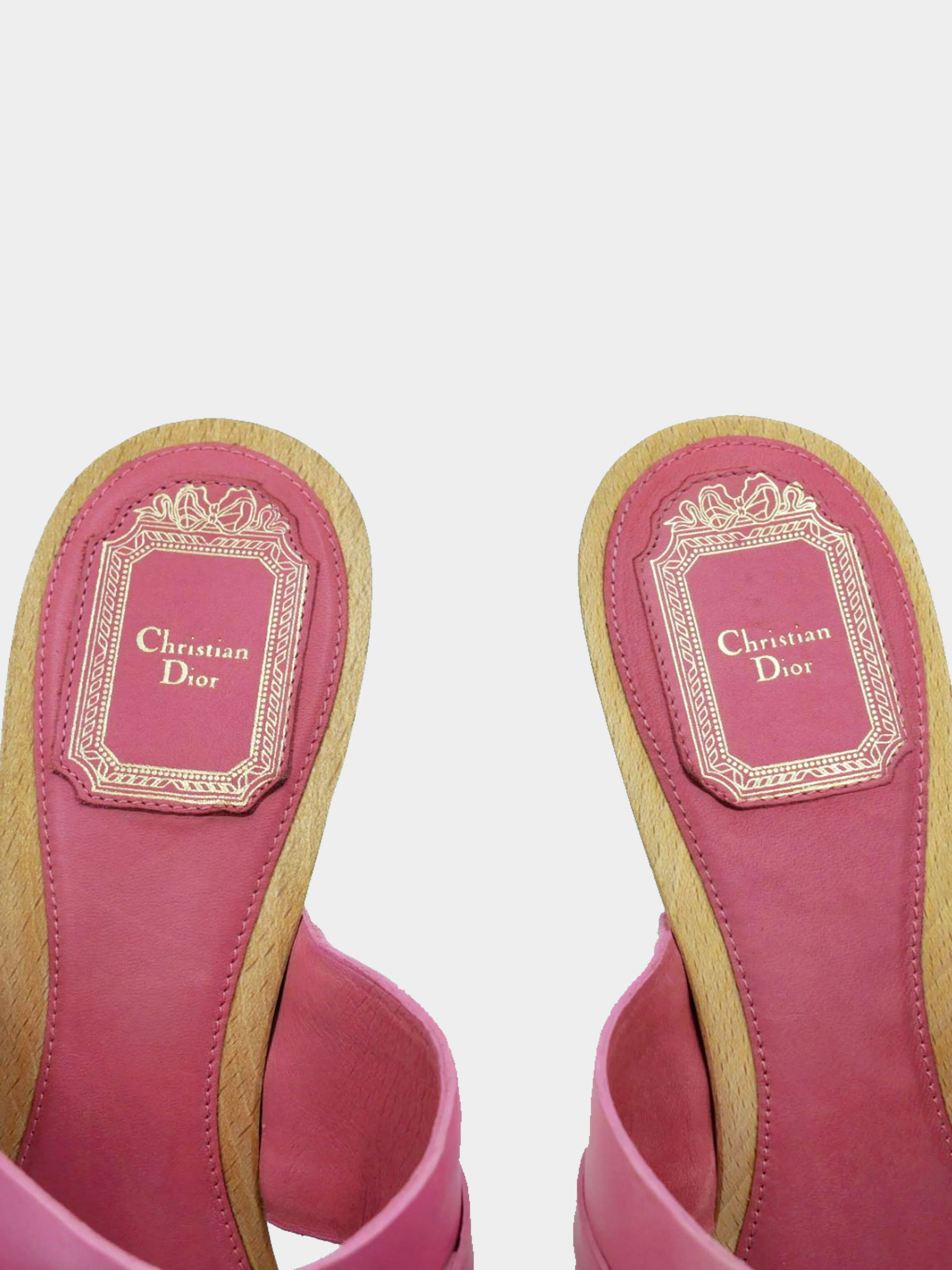 Christian Dior 2000s Pink Leather and Wooden Heeled Sandals - Image 5