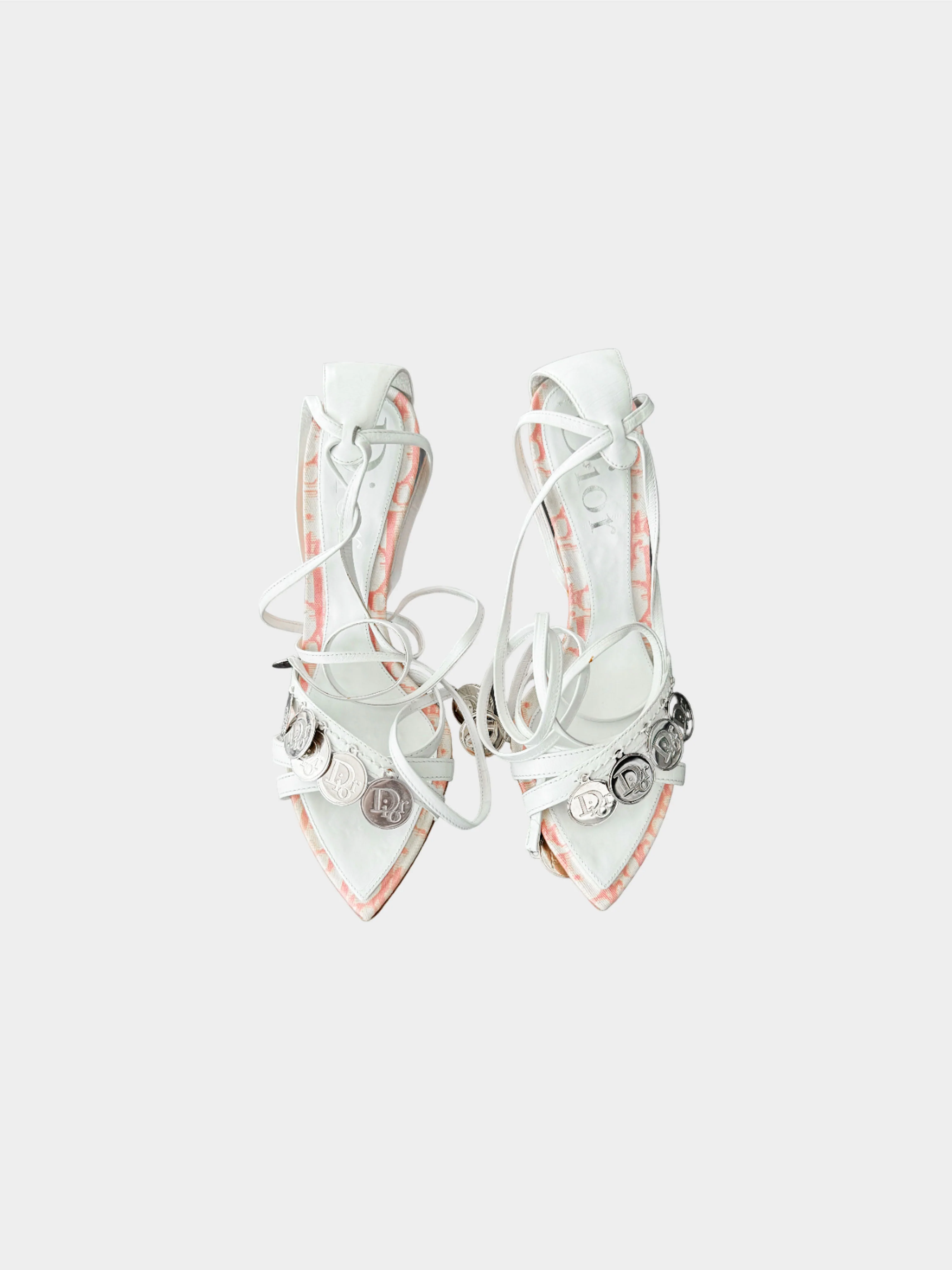 Christian Dior 2000s Pink Trotter Medallion Strappy Wedge Sandals - Image 2