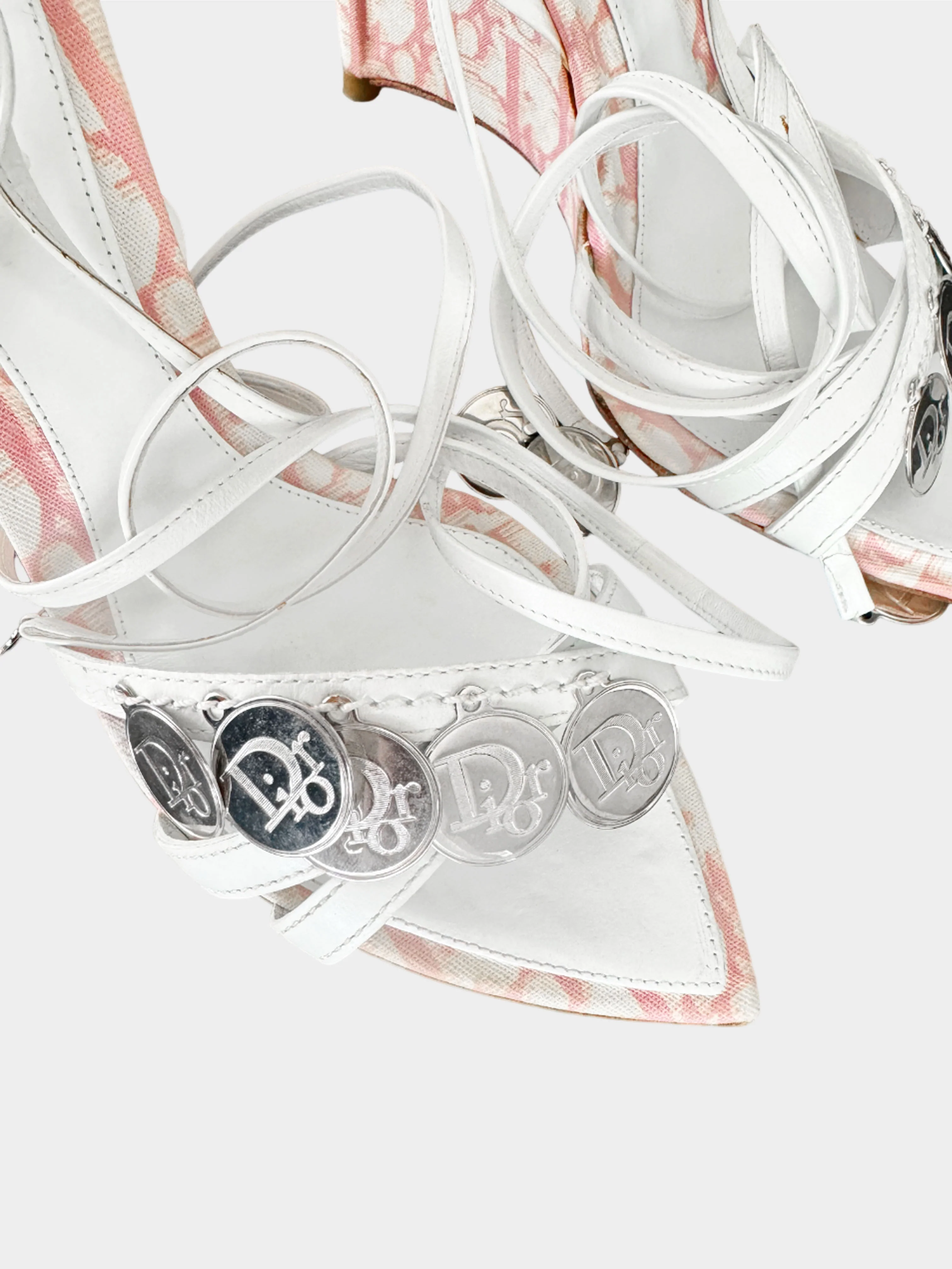 Christian Dior 2000s Pink Trotter Medallion Strappy Wedge Sandals - Image 3
