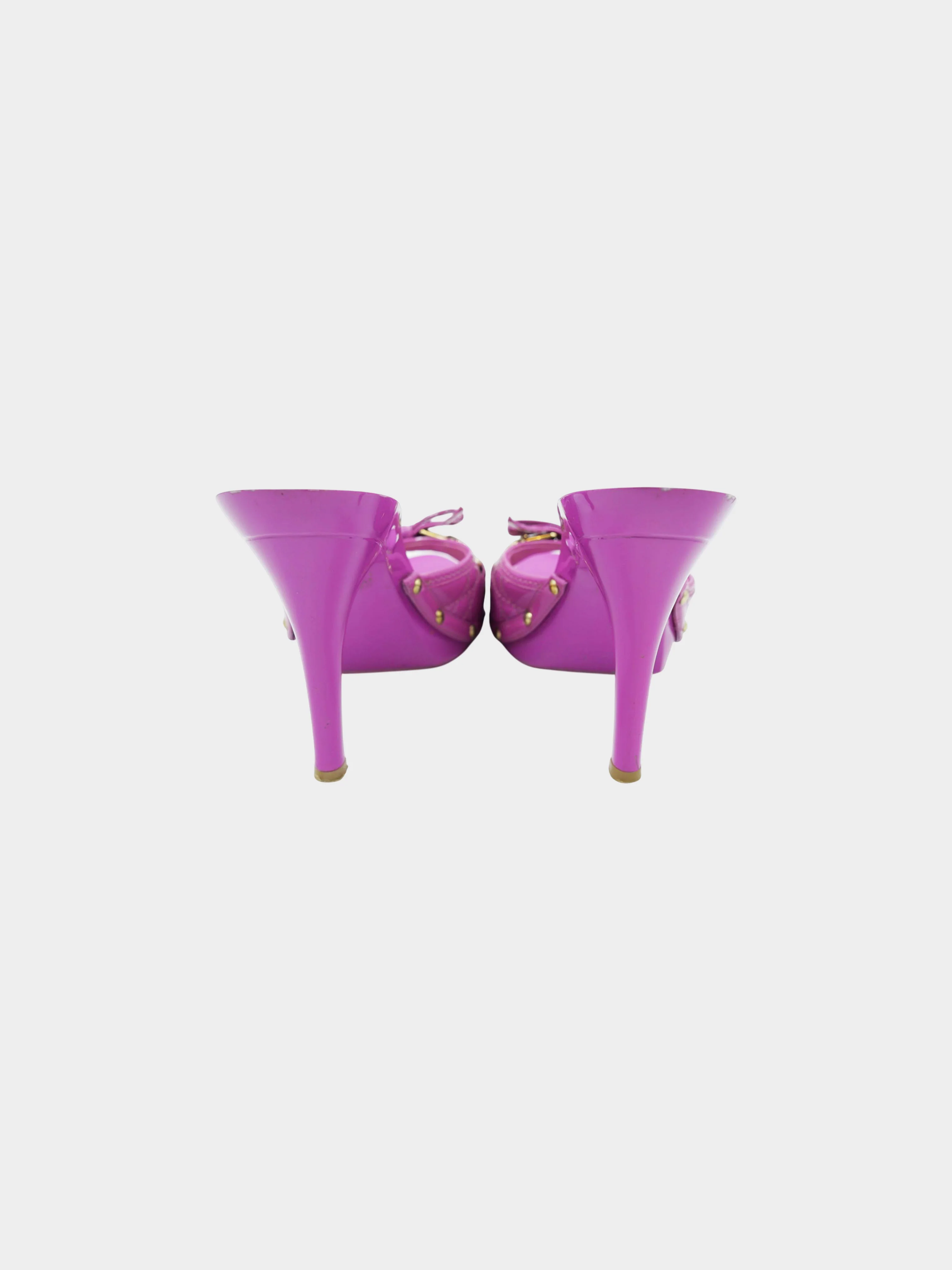 Christian Dior 2000s Purple Patent Leather Cannage Quilt Bow Heels - Image 3