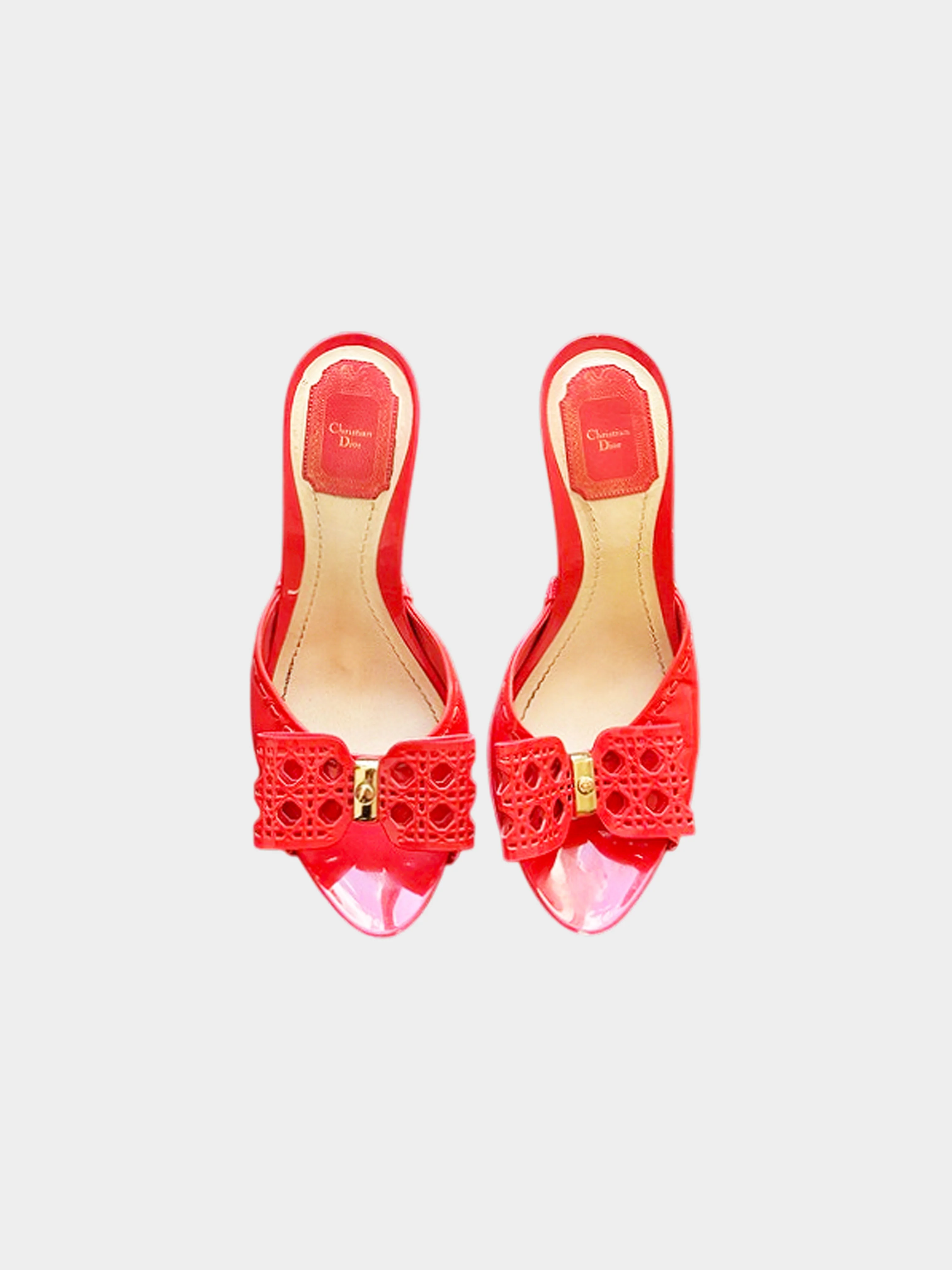 Christian Dior 2000s Red Patent Leather Cannage Bow Heels - Image 2