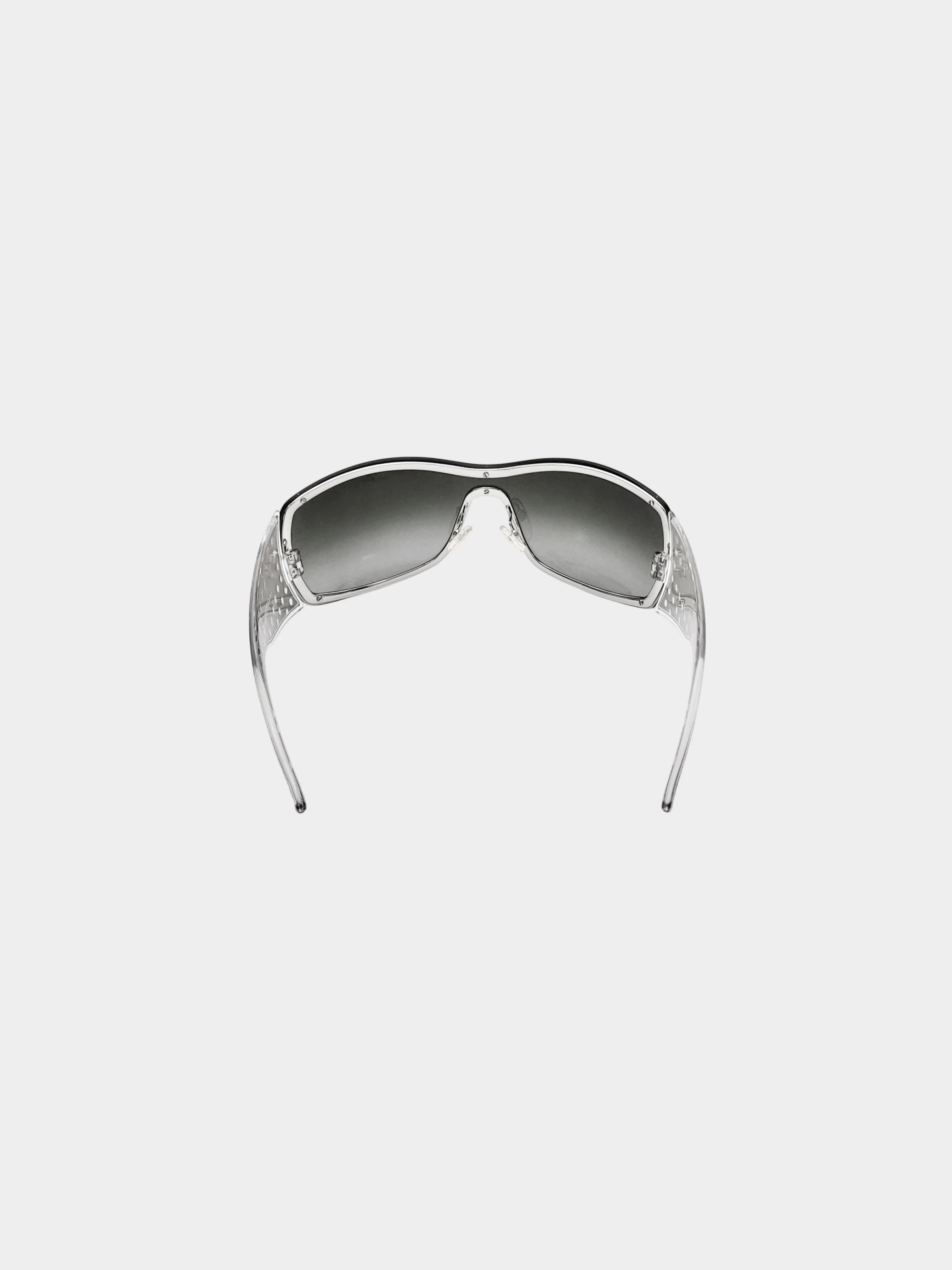 Christian Dior 2000s Silver and Black Quadrille Shield Sunglasses - Image 3