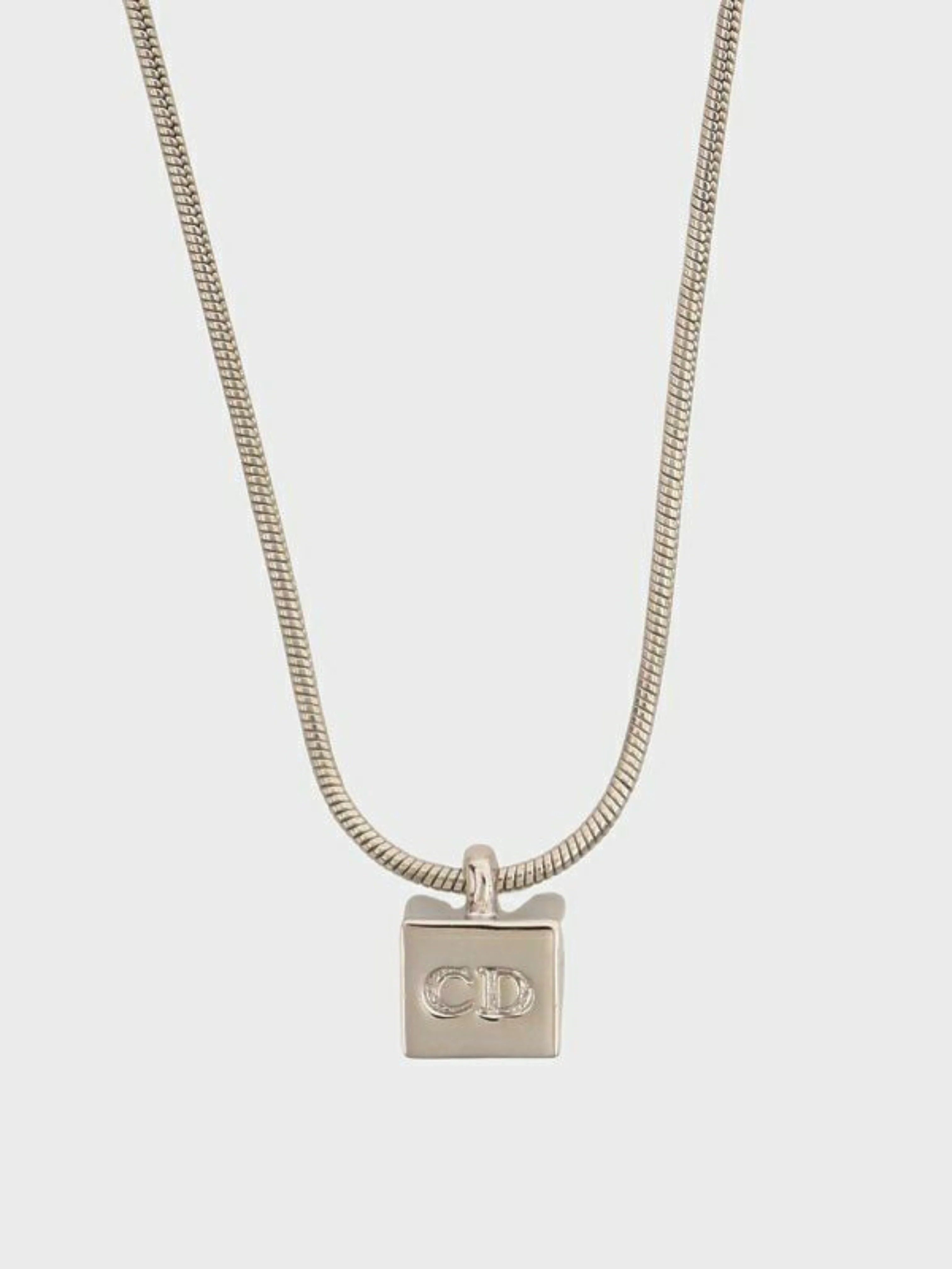 Christian Dior 2000s Silver CD Cube Necklace - Image 2