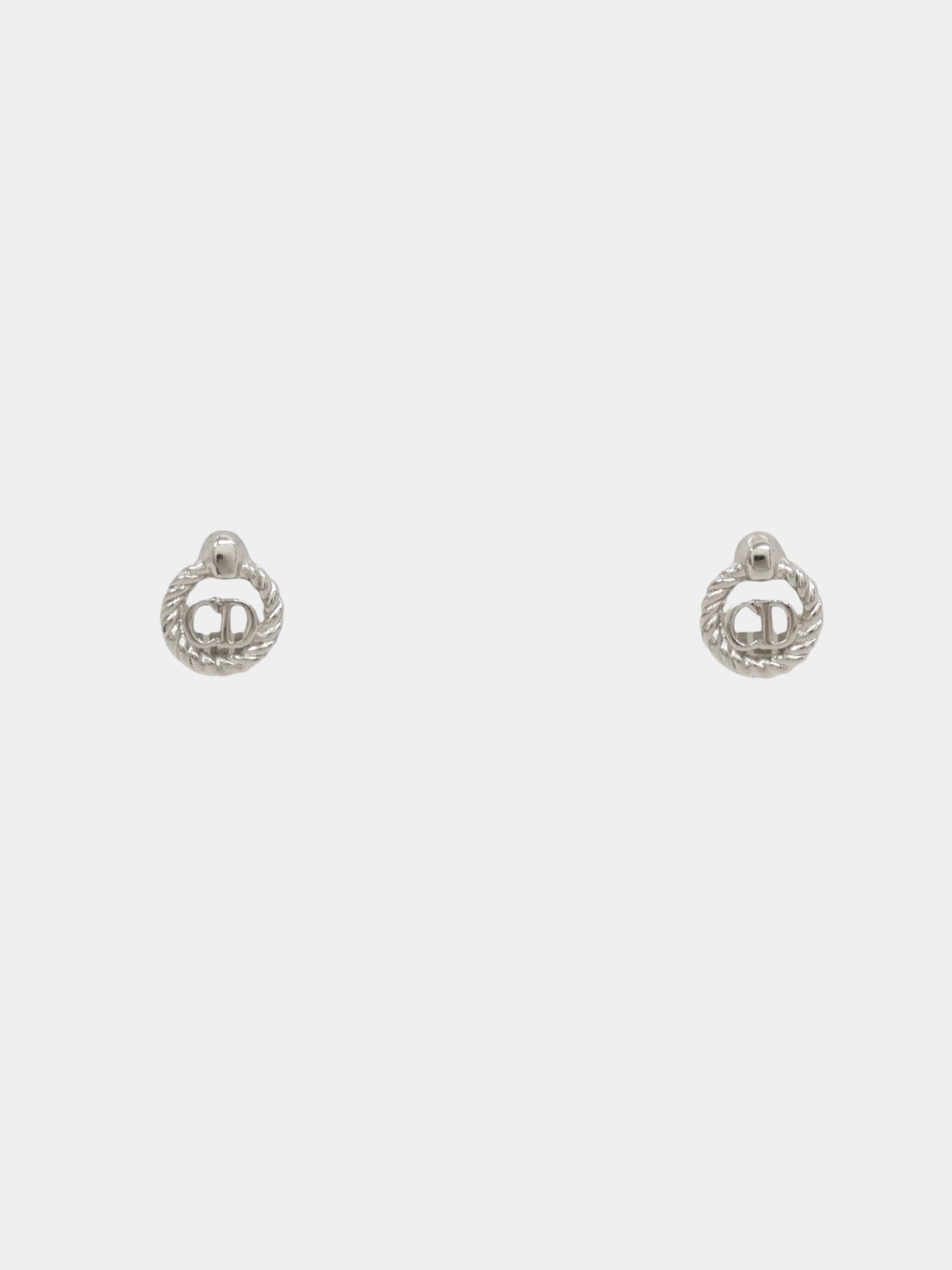 Christian Dior 2000s Silver CD Twist Round Earrings