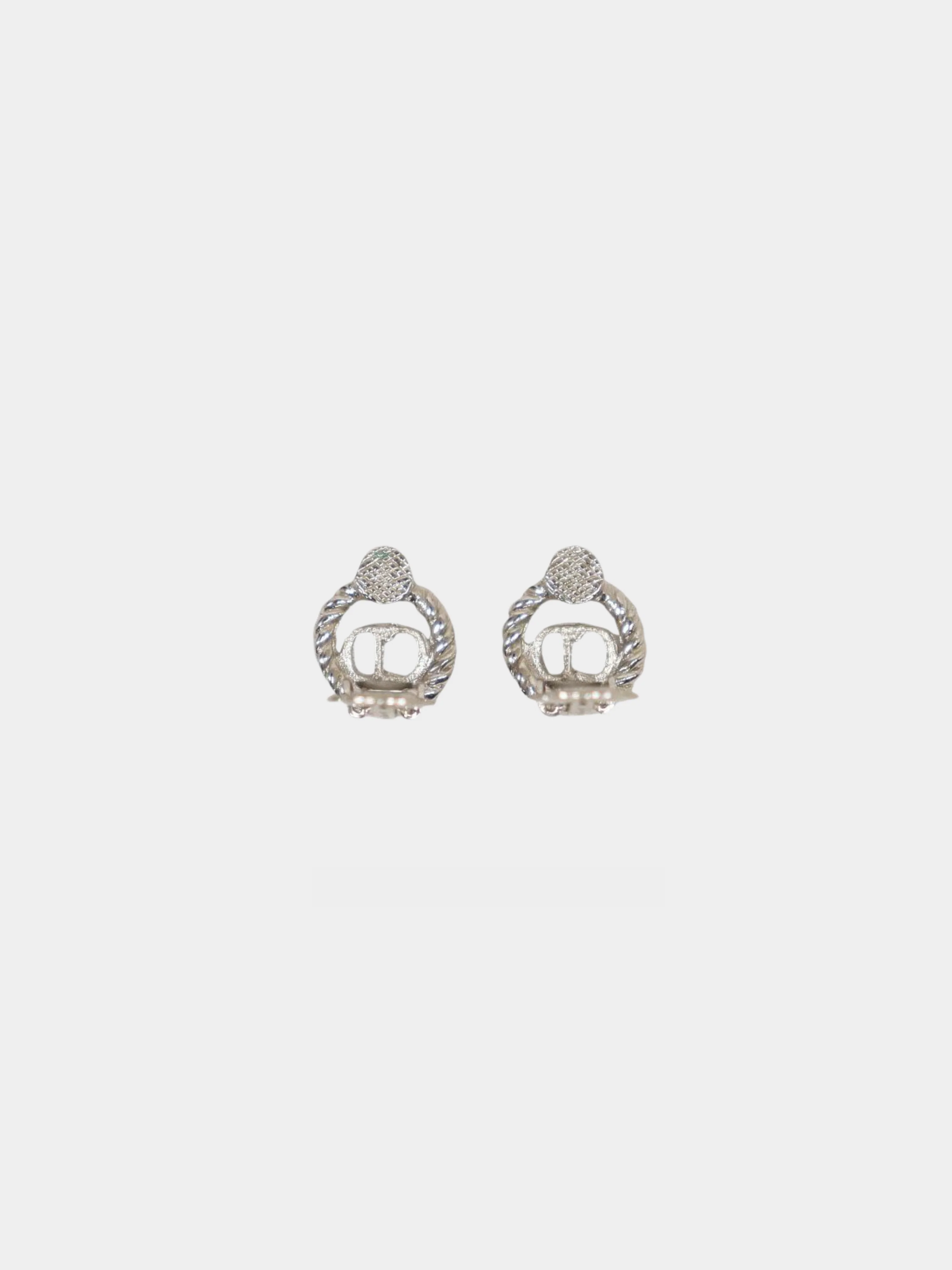 Christian Dior 2000s Silver CD Twist Round Earrings - Image 2
