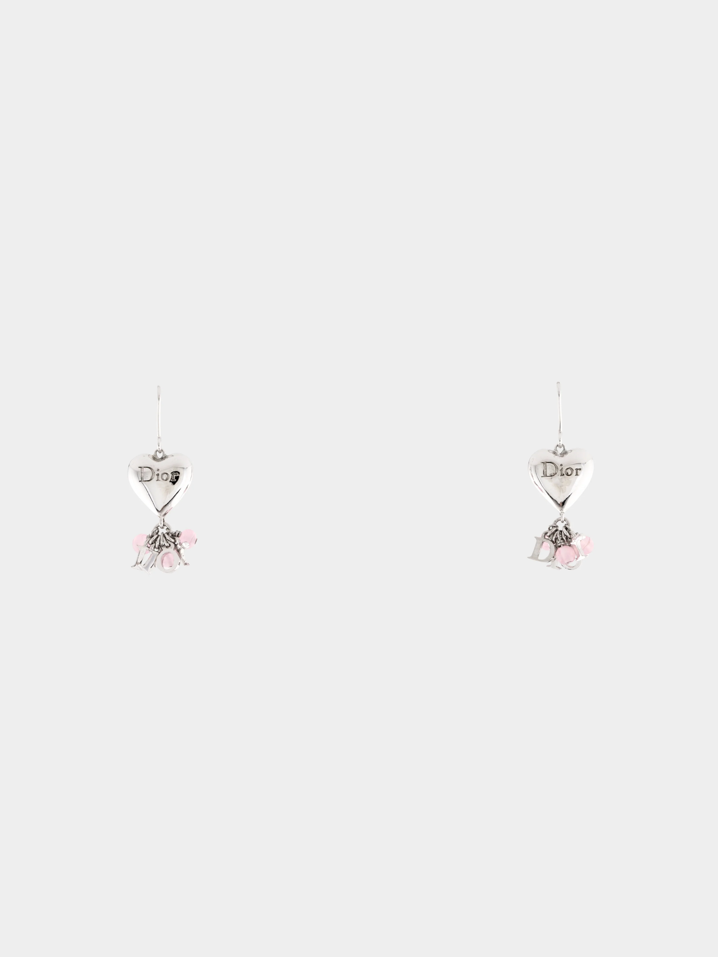 Christian Dior 2000s Silver Heart Hook Pierced Earrings