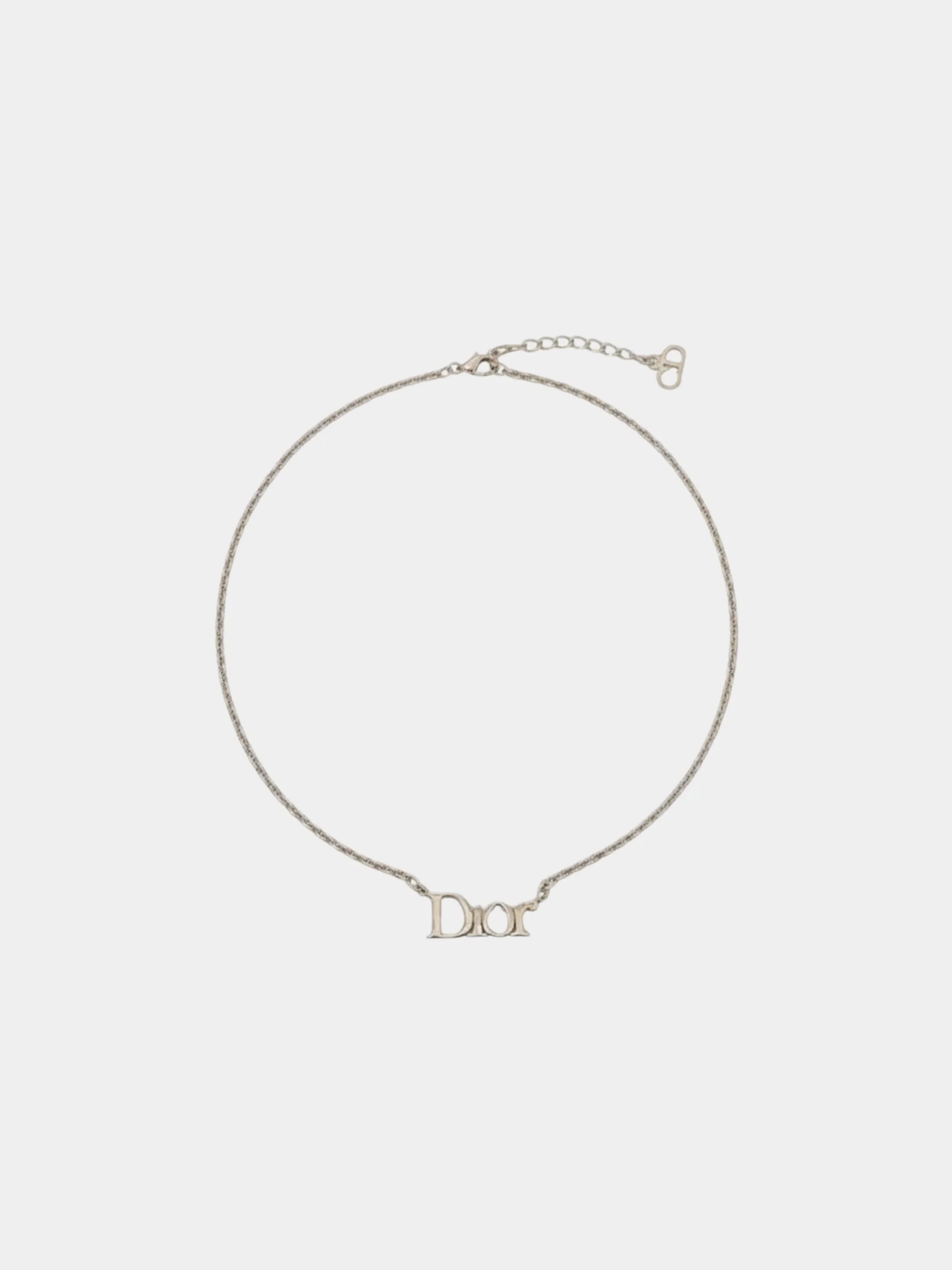 Christian Dior 2000s Silver Plated Metal Logo Chain Necklace