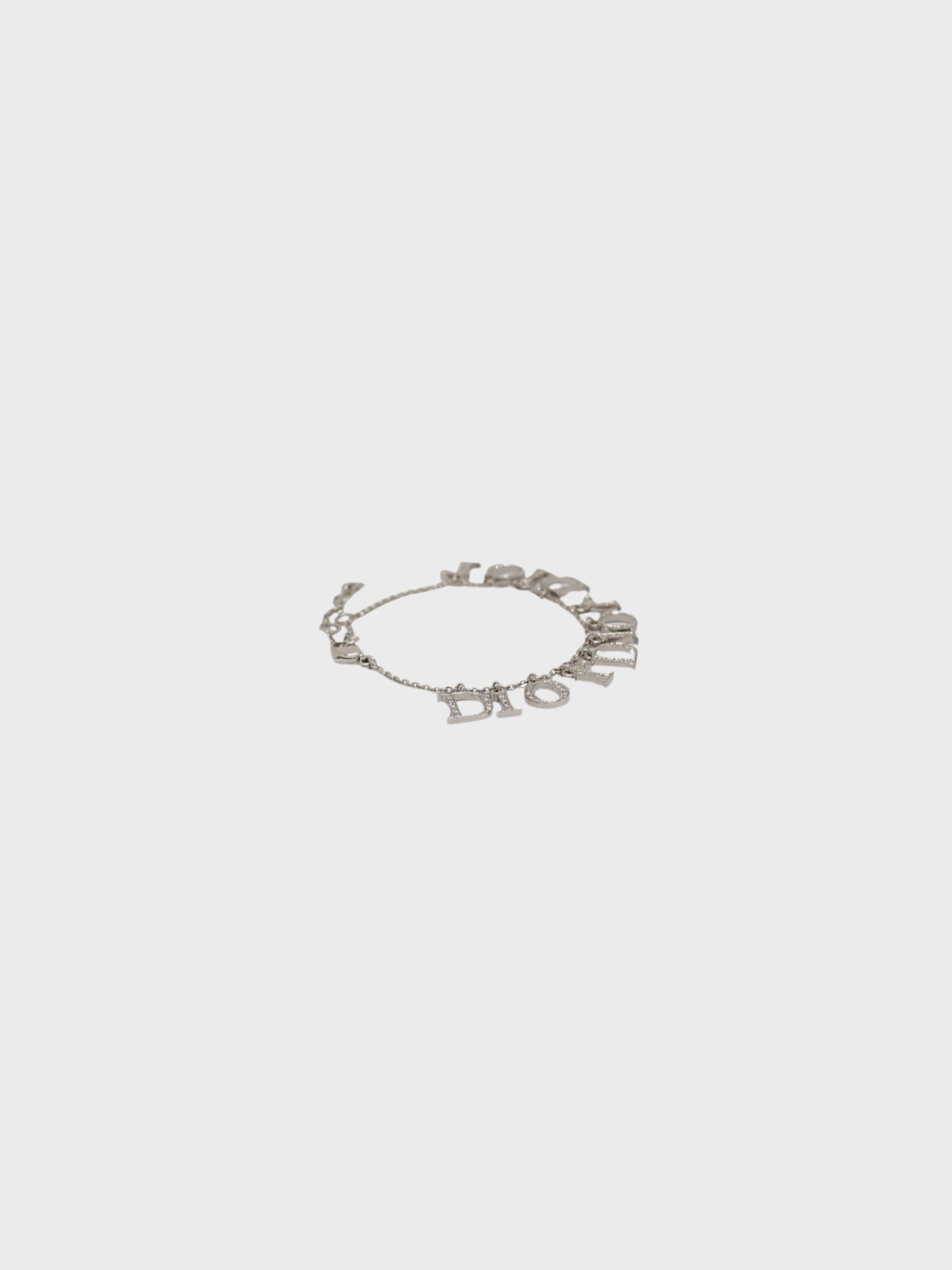Christian Dior 2000s Silver Plated Metal Rhinestone Logo Bracelet - Image 2