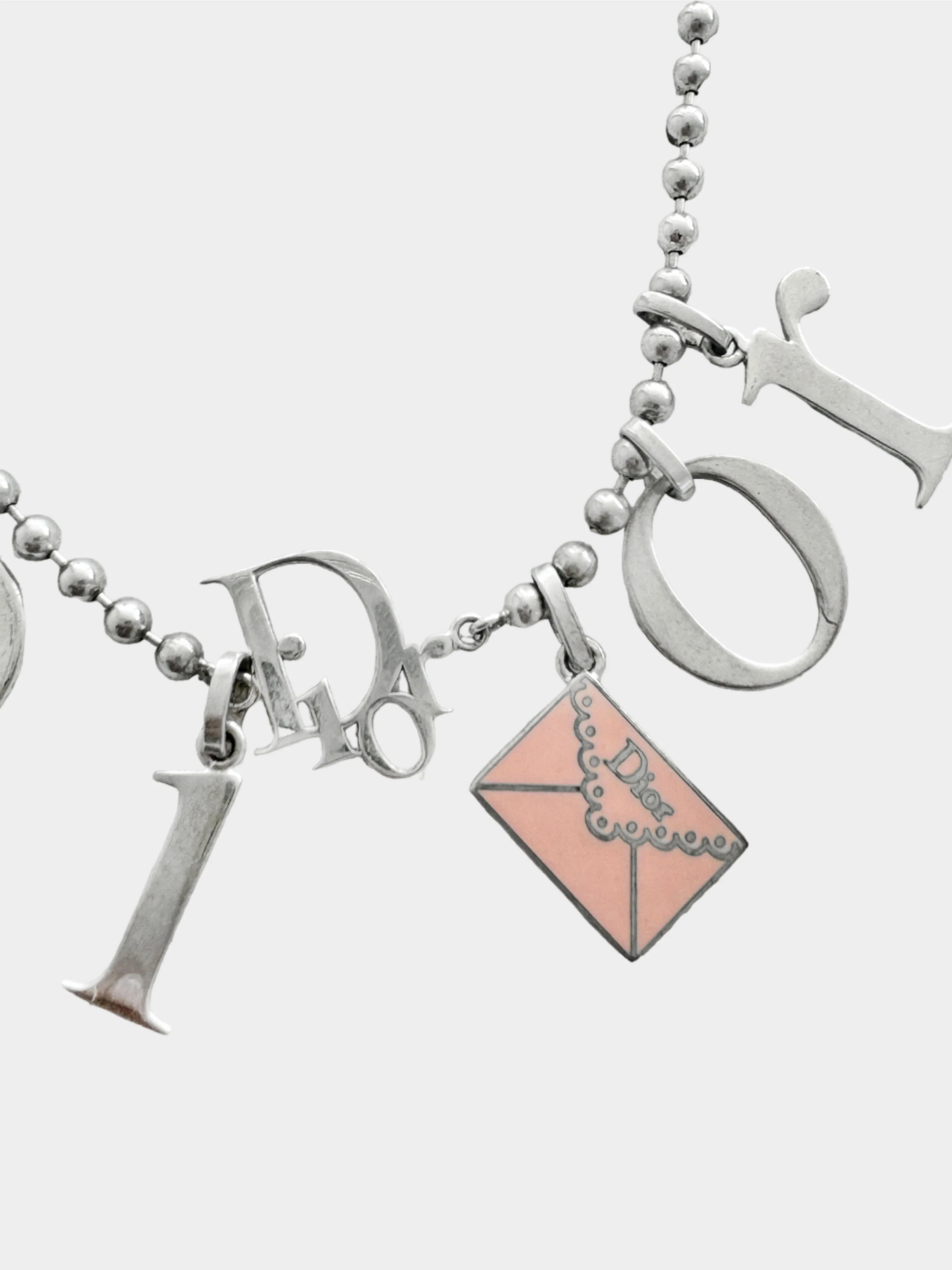 Christian Dior 2000s Silver Spell Out and Envelope Motif Necklace - Image 2
