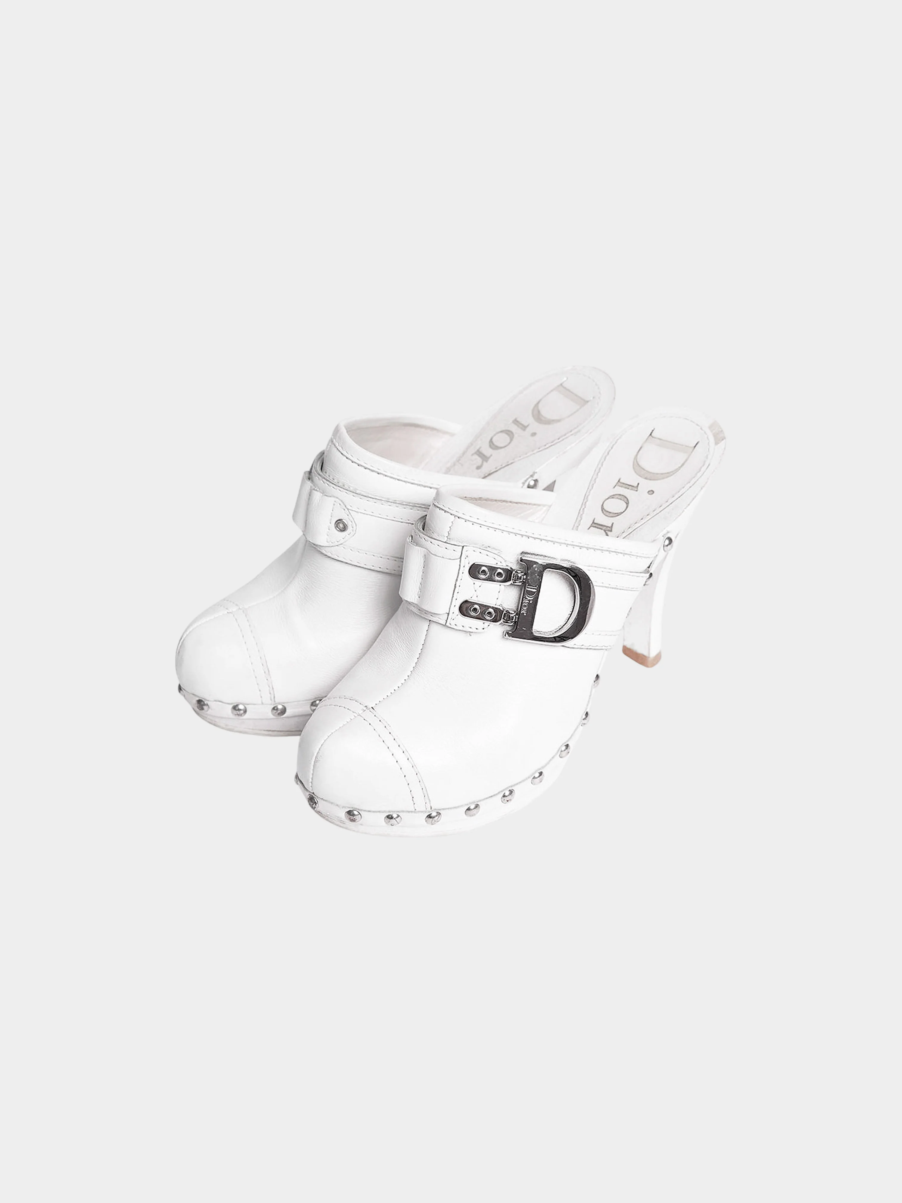Christian Dior 2000s White Diorquake D-flight Leather Clogs - Image 3
