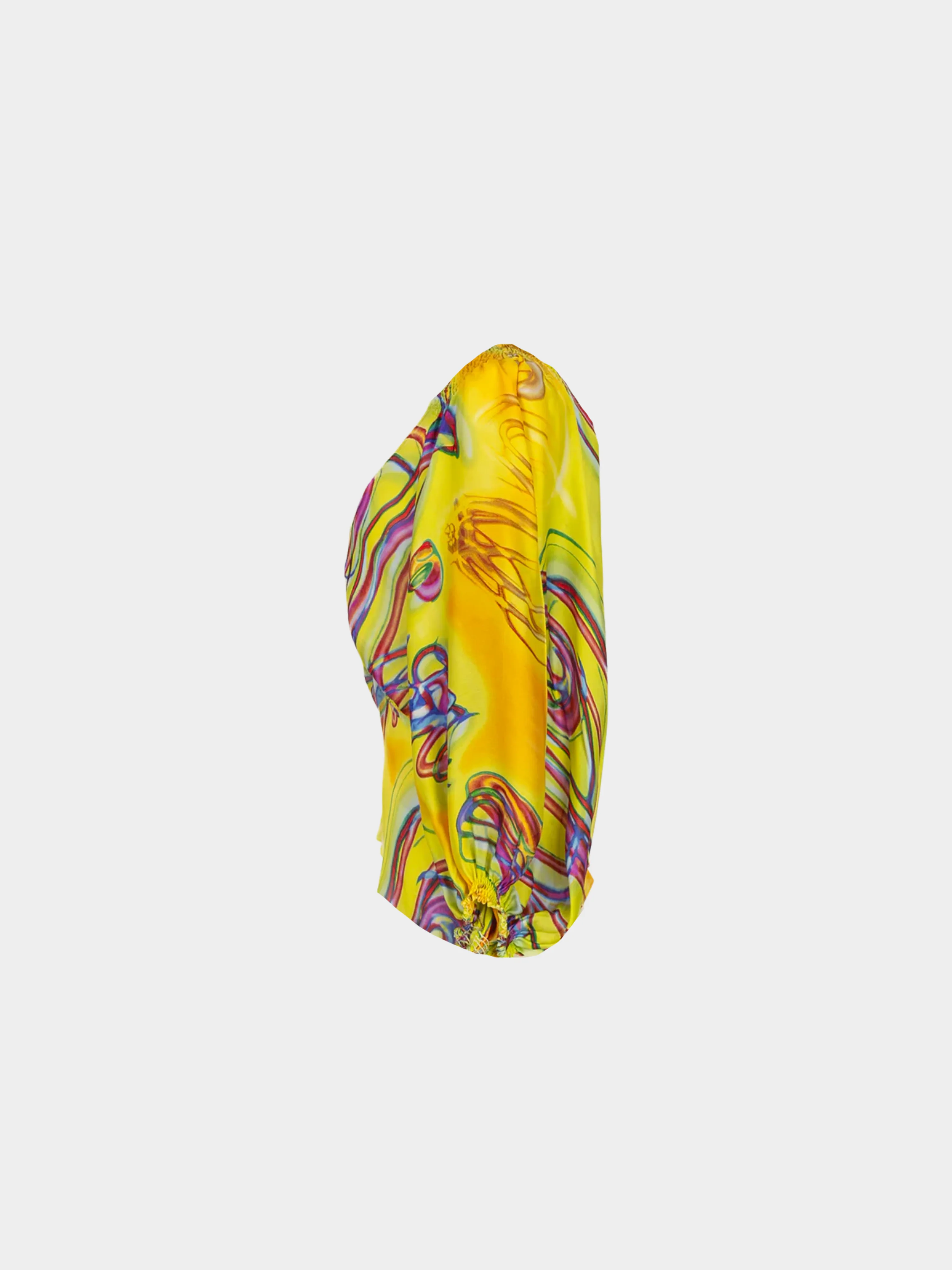 Christian Dior 2000s Yellow Silk Graphic Printed top - Image 3