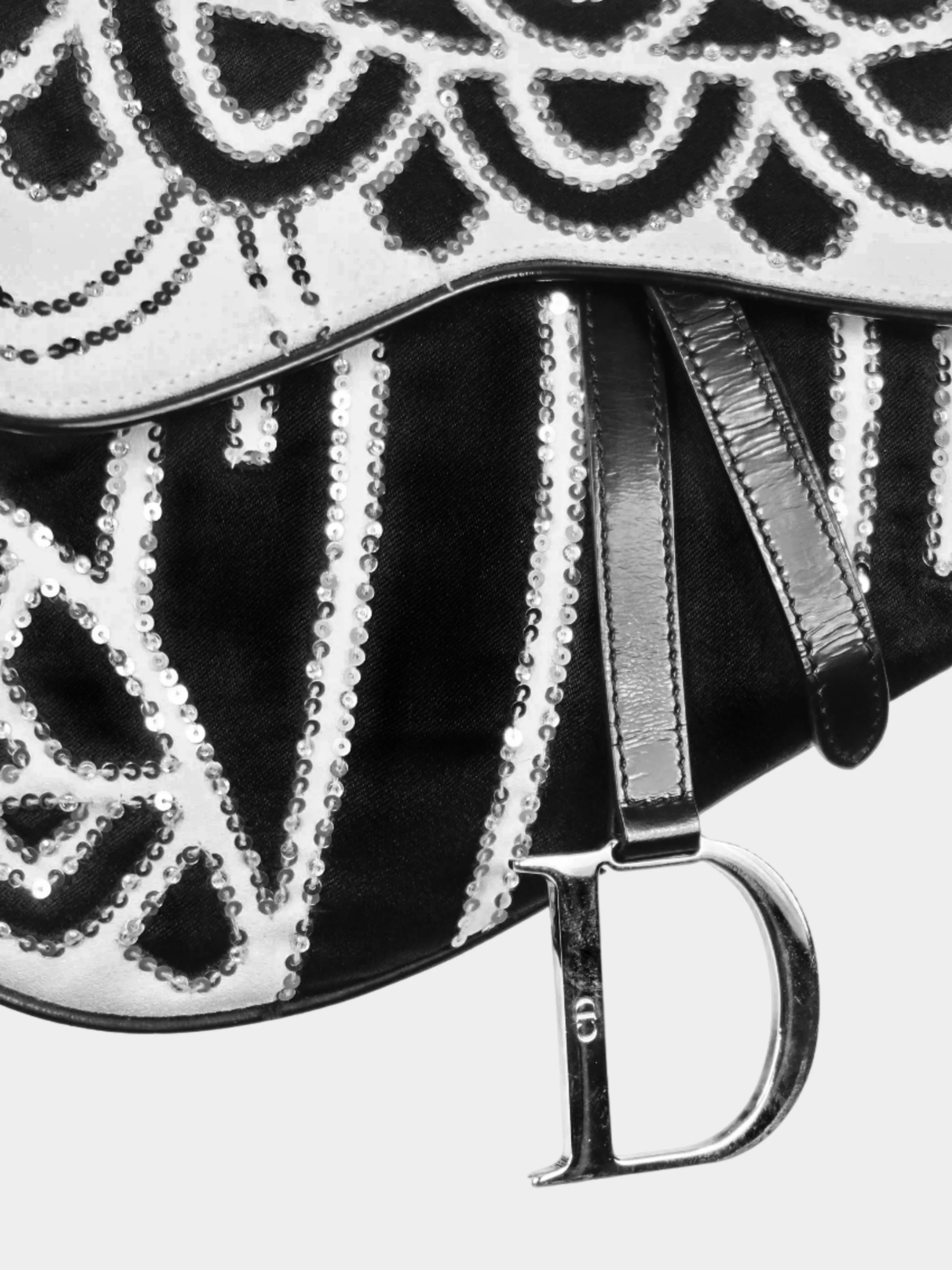 Christian Dior 2003 Black and White Sequin and Beads Saddle Bag - Image 2