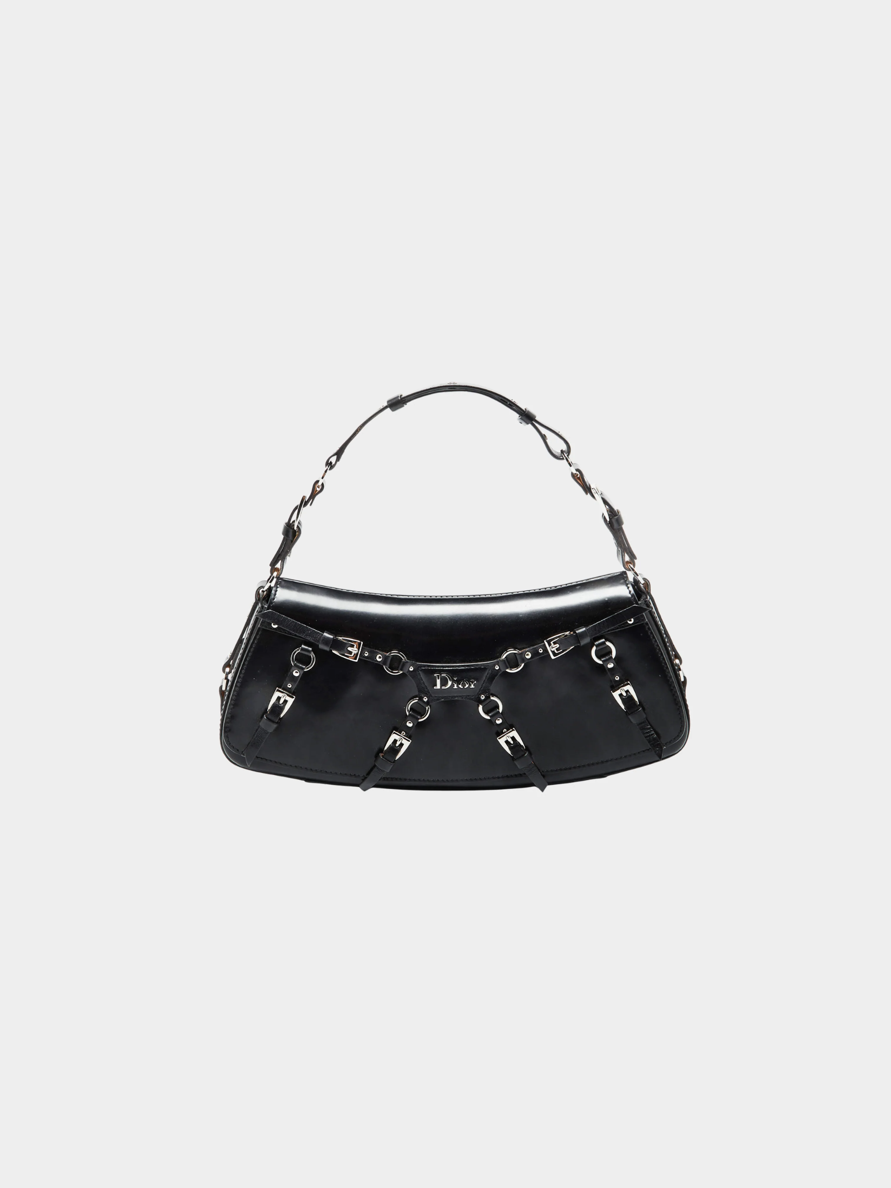 Christian Dior 2003 Black Bondage Leather Bag