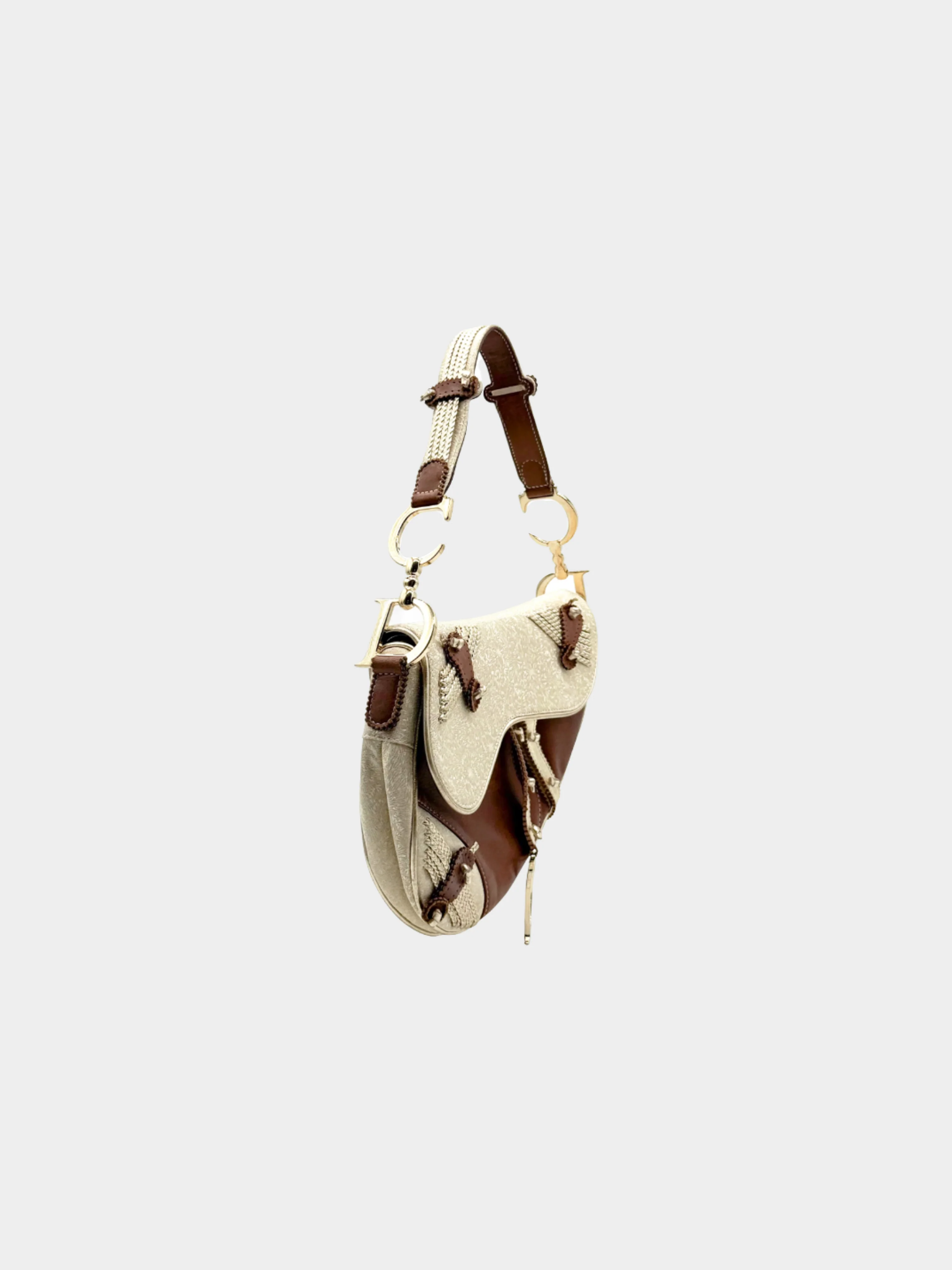 Christian Dior 2003 Limited Edition Brown and Beige Hollywood Saddle Bag - Image 3