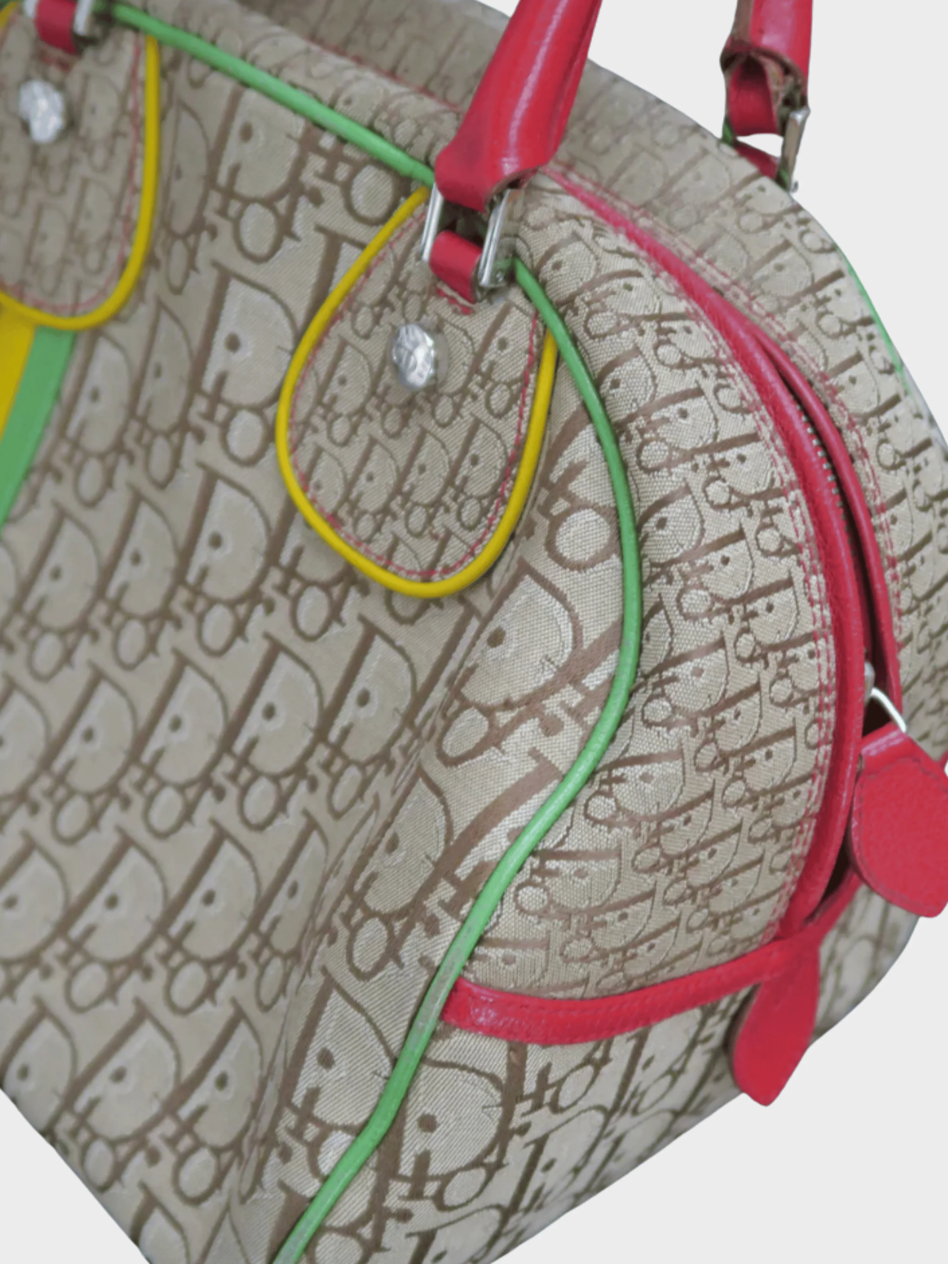 Christian Dior 2004 Beige Rasta Bowling Bag - Image 3
