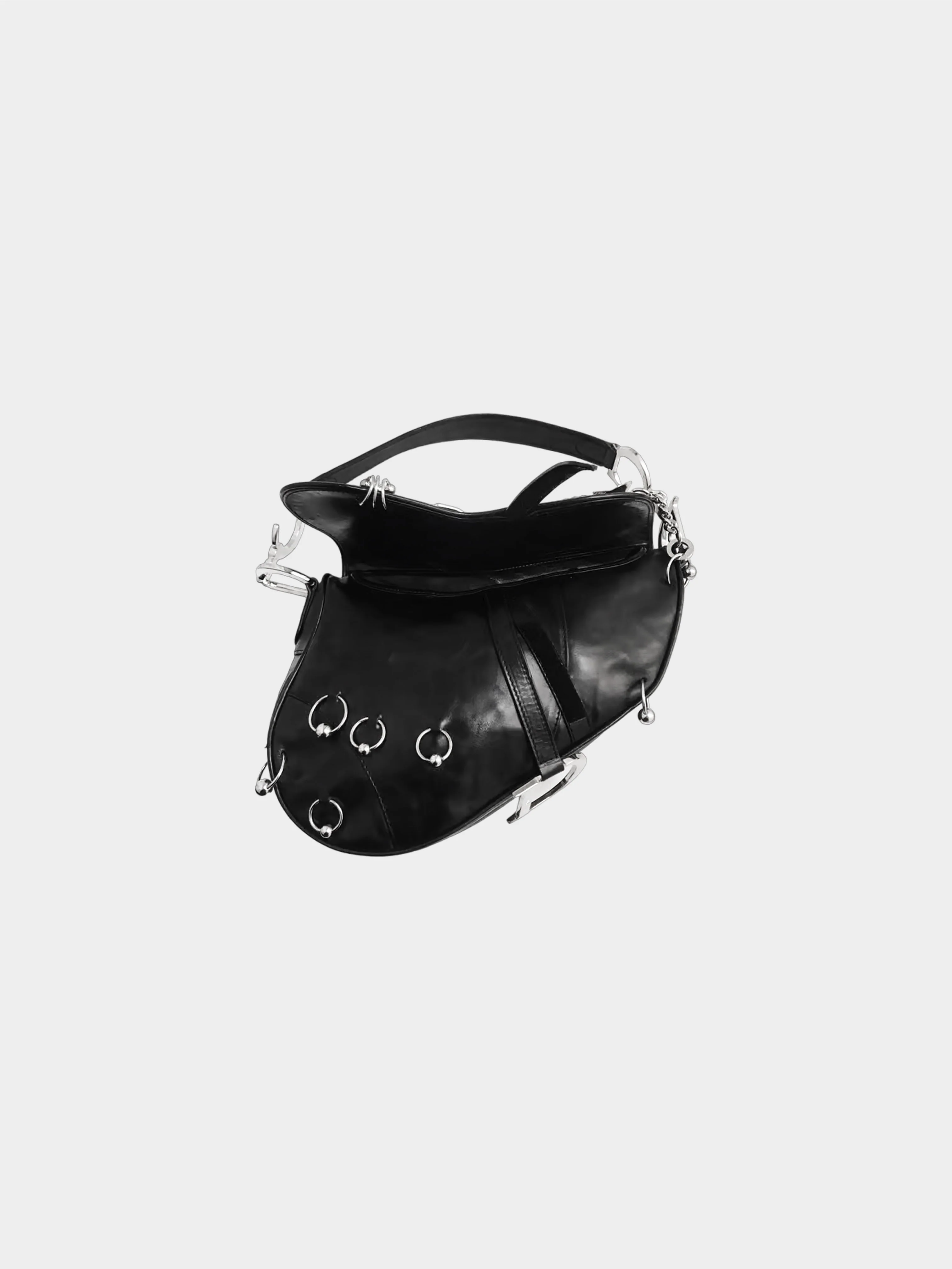 Christian Dior 2004 Black Calfskin Hardcore Pierced Saddle Bag - Image 2
