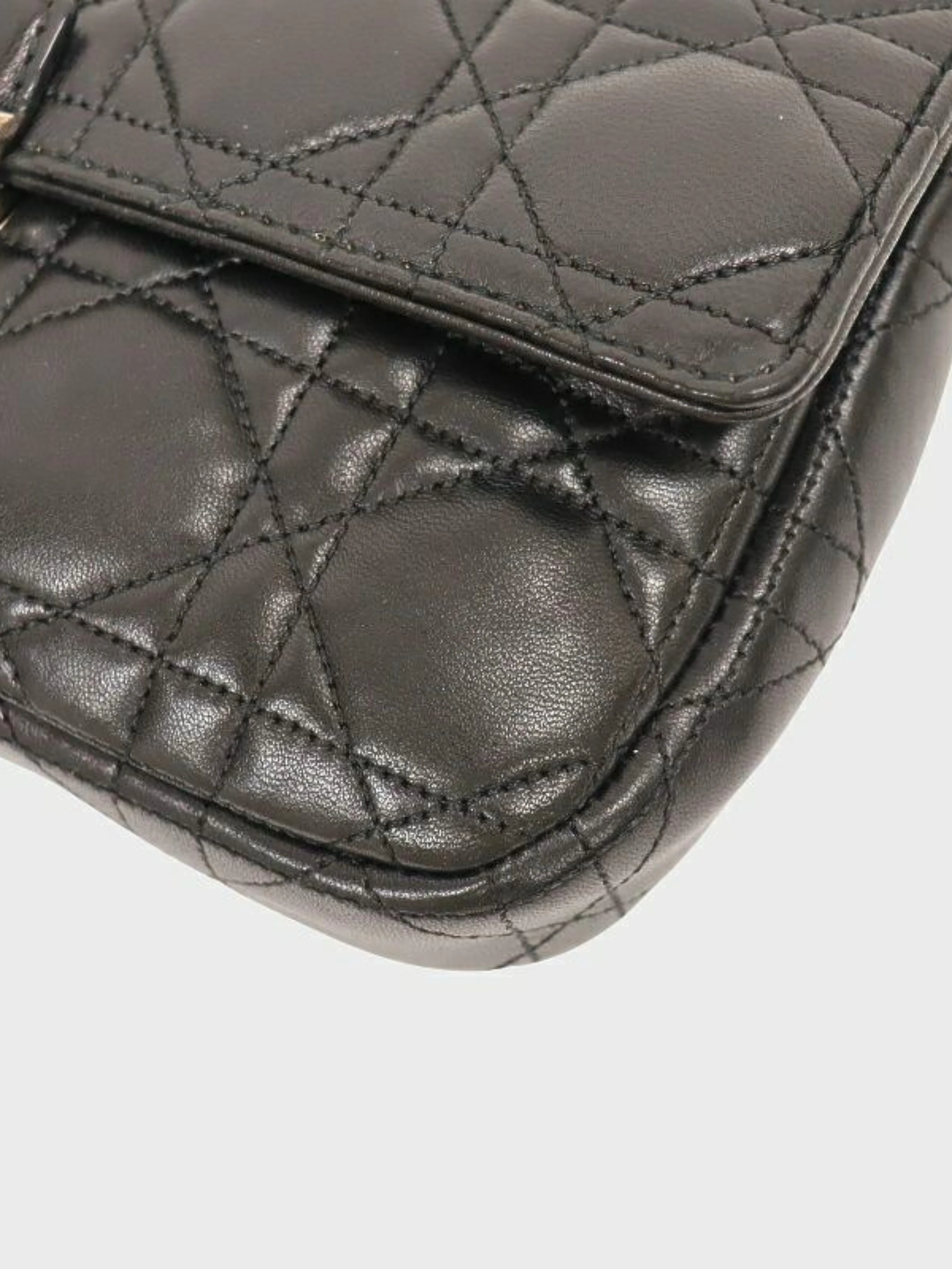 Christian Dior 2010s Black Cannage New Lock Leather Chain Shoulder Bag - Image 5