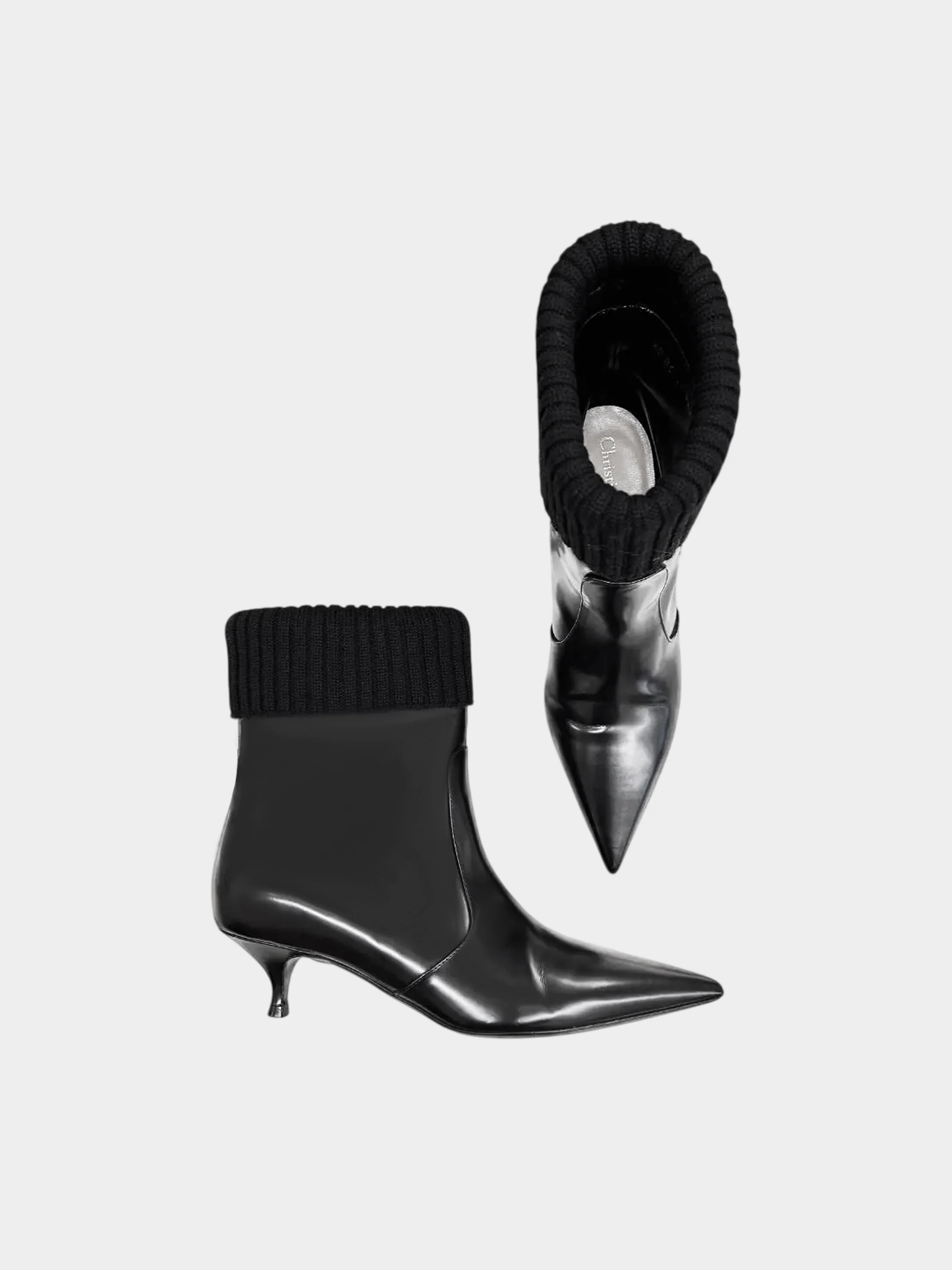Christian Dior 2010s Black Leather Beat Ankle Boots with Knitted Top - Image 2