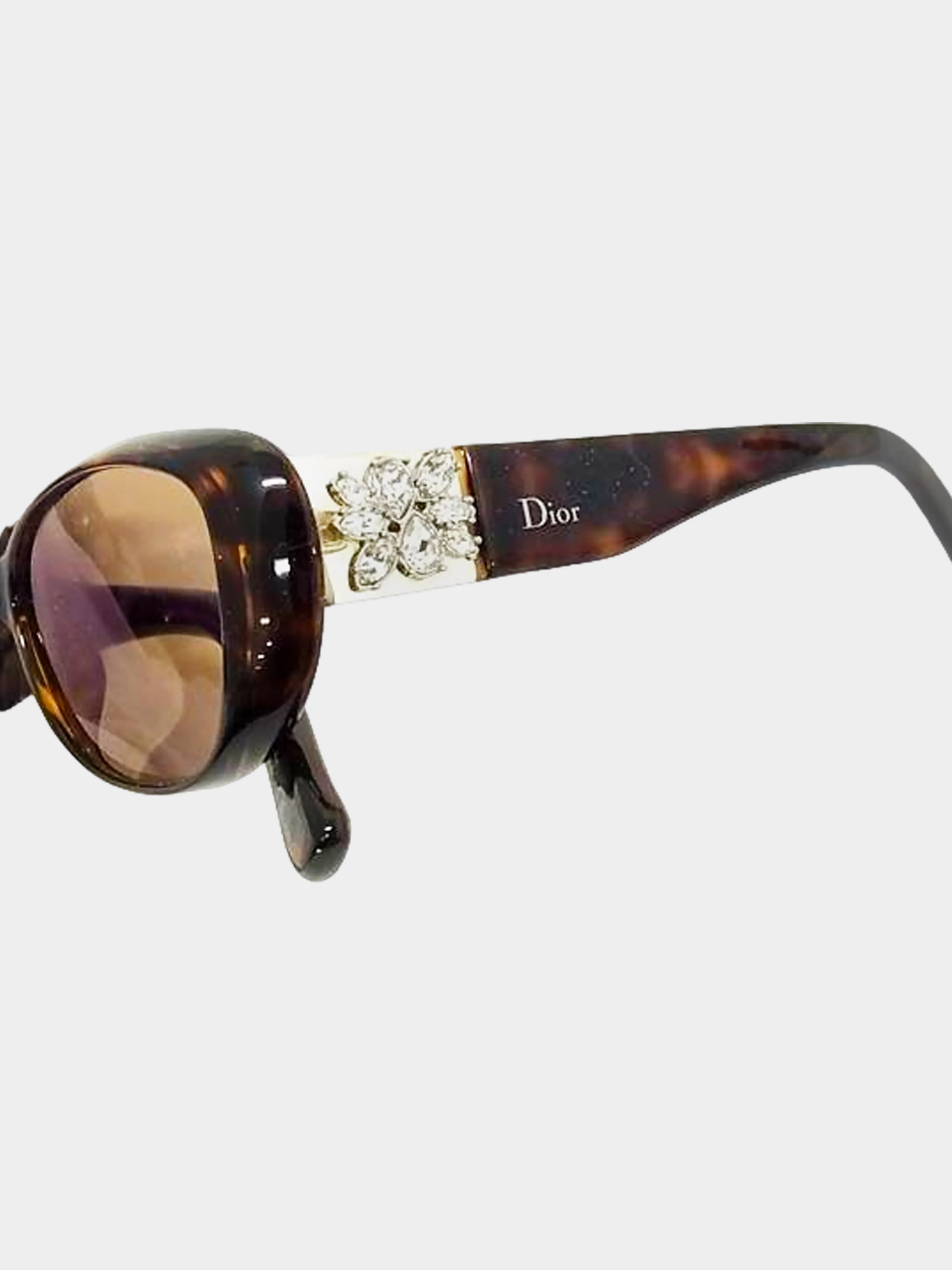 Christian Dior 2010s Brown Tortoise Rhinestone Embellished Sunglasses - Image 3