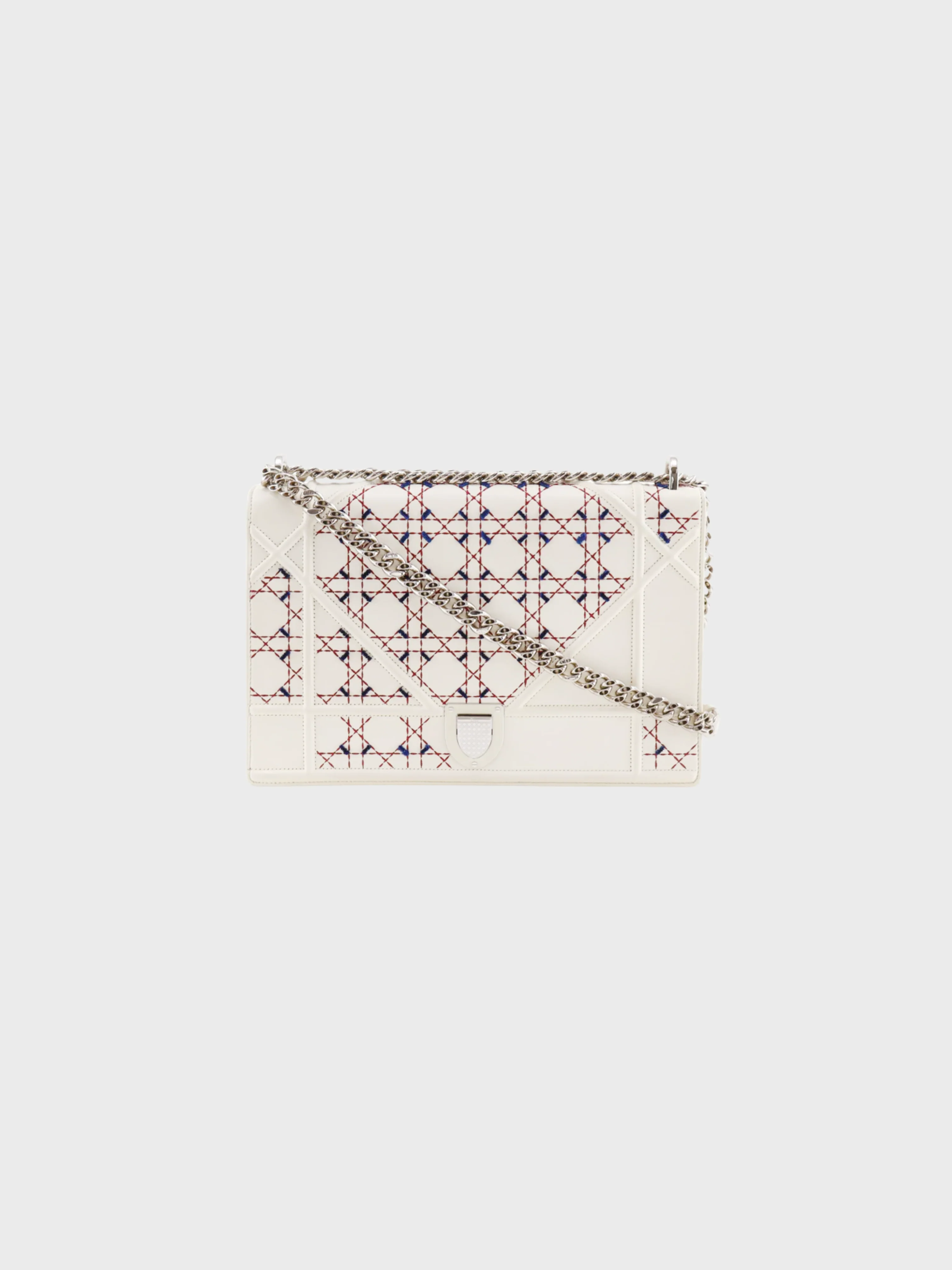Christian Dior 2010s White Cannage Calfskin Diorama Large Chain Shoulder Bag