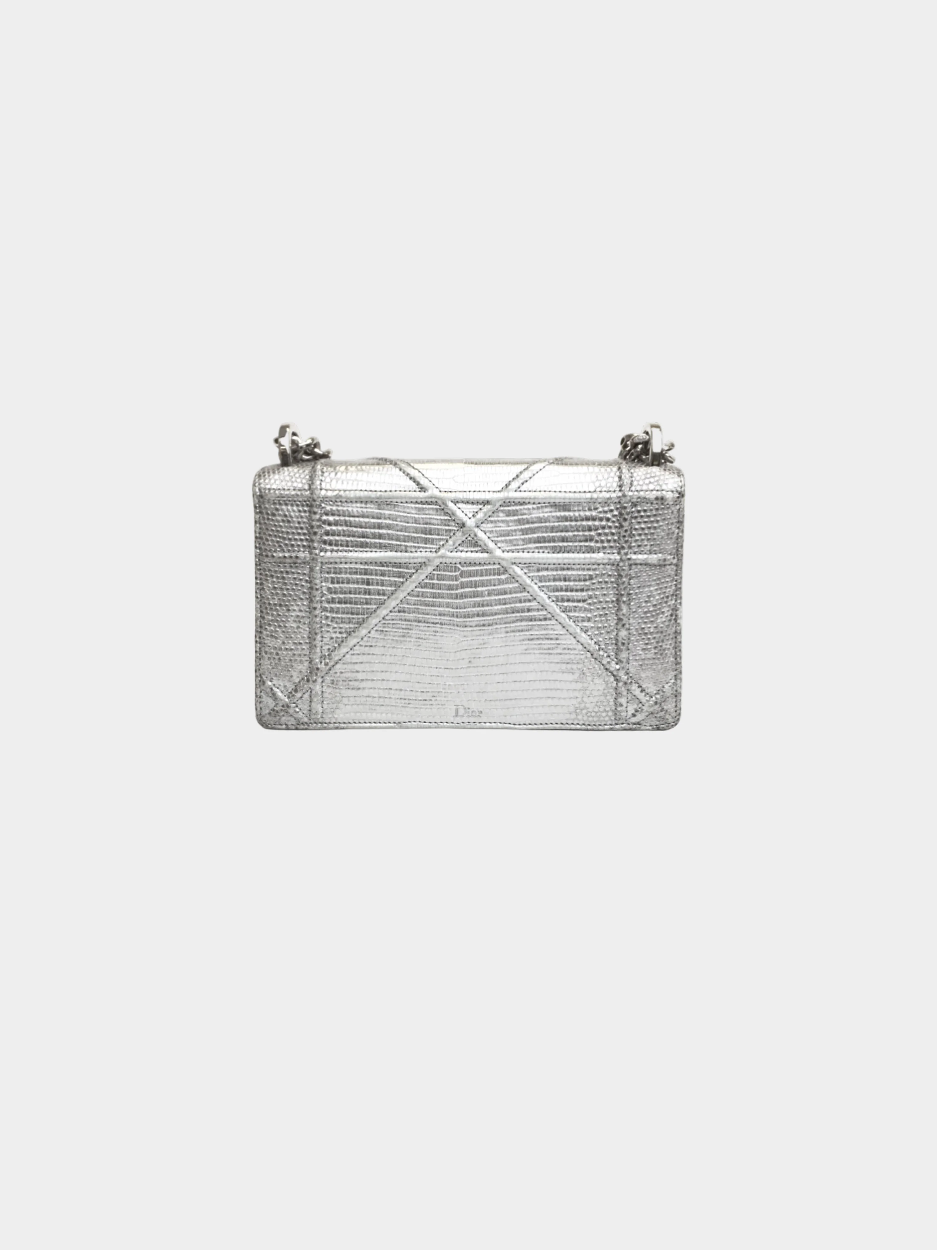 Christian Dior 2015 Metallic Silver Lizard Diorama Small Flap Bag - Image 2