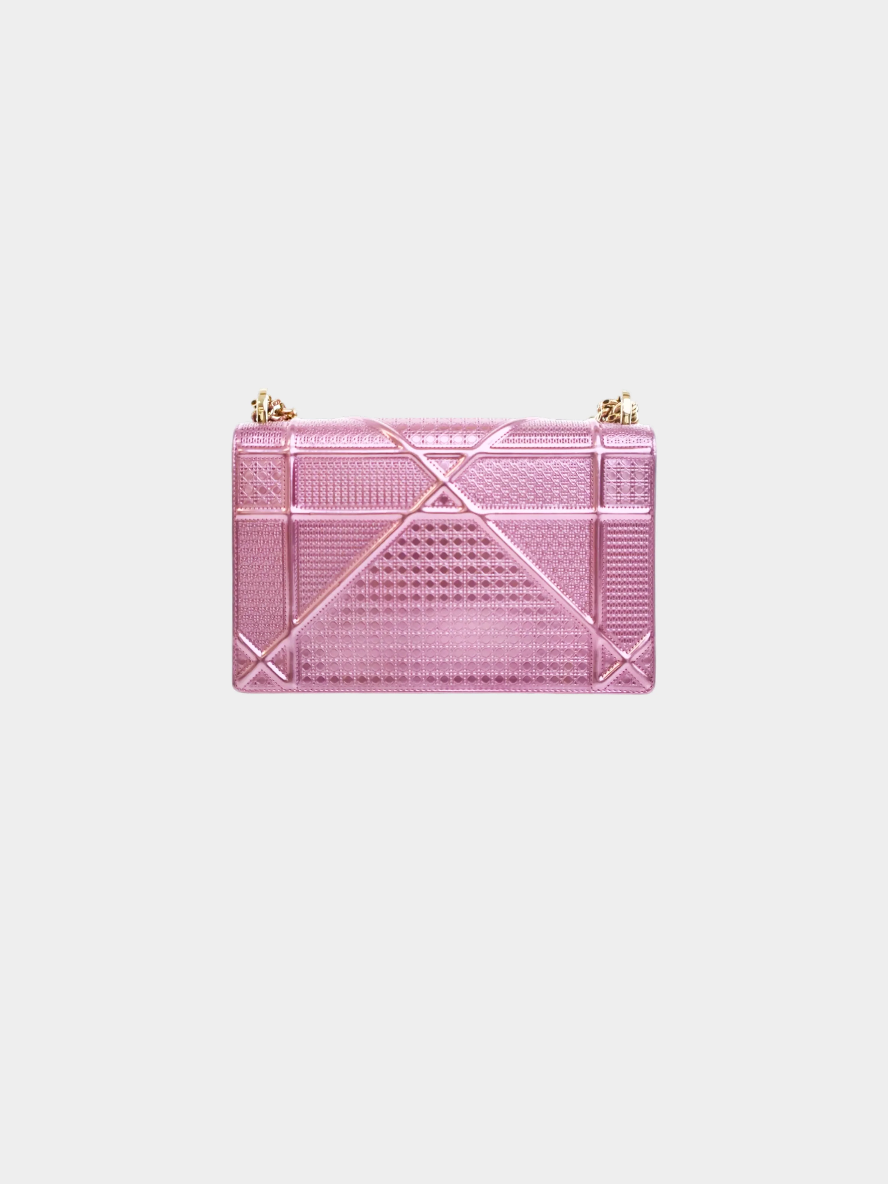 Christian Dior 2018 Metallic Pink Patent Leather Diorama Medium Flap Bag - Image 2