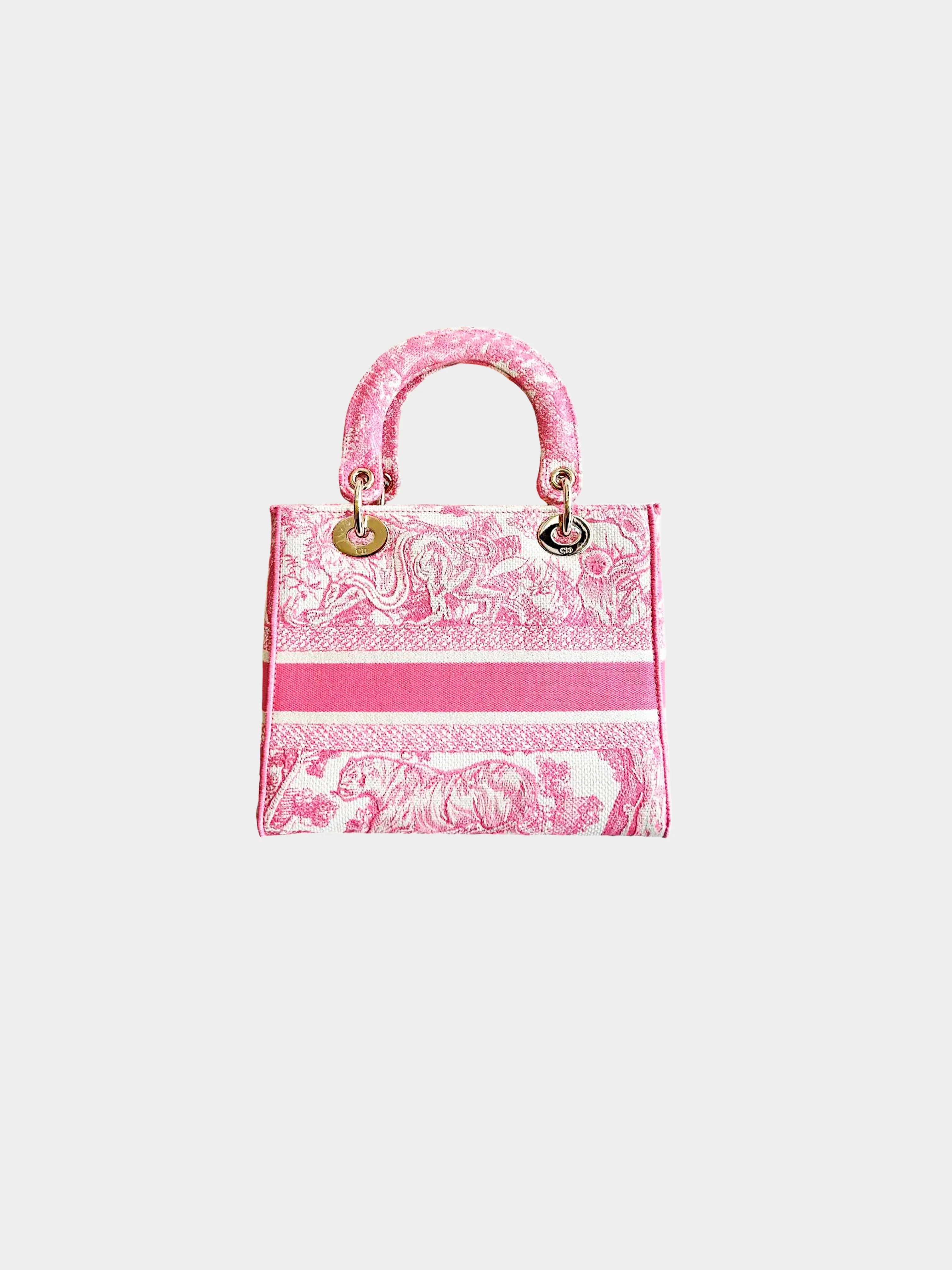 Christian Dior 2020 Pink Green Toile De Jouy Canvas Medium Lady D-Lite Bag - Image 2