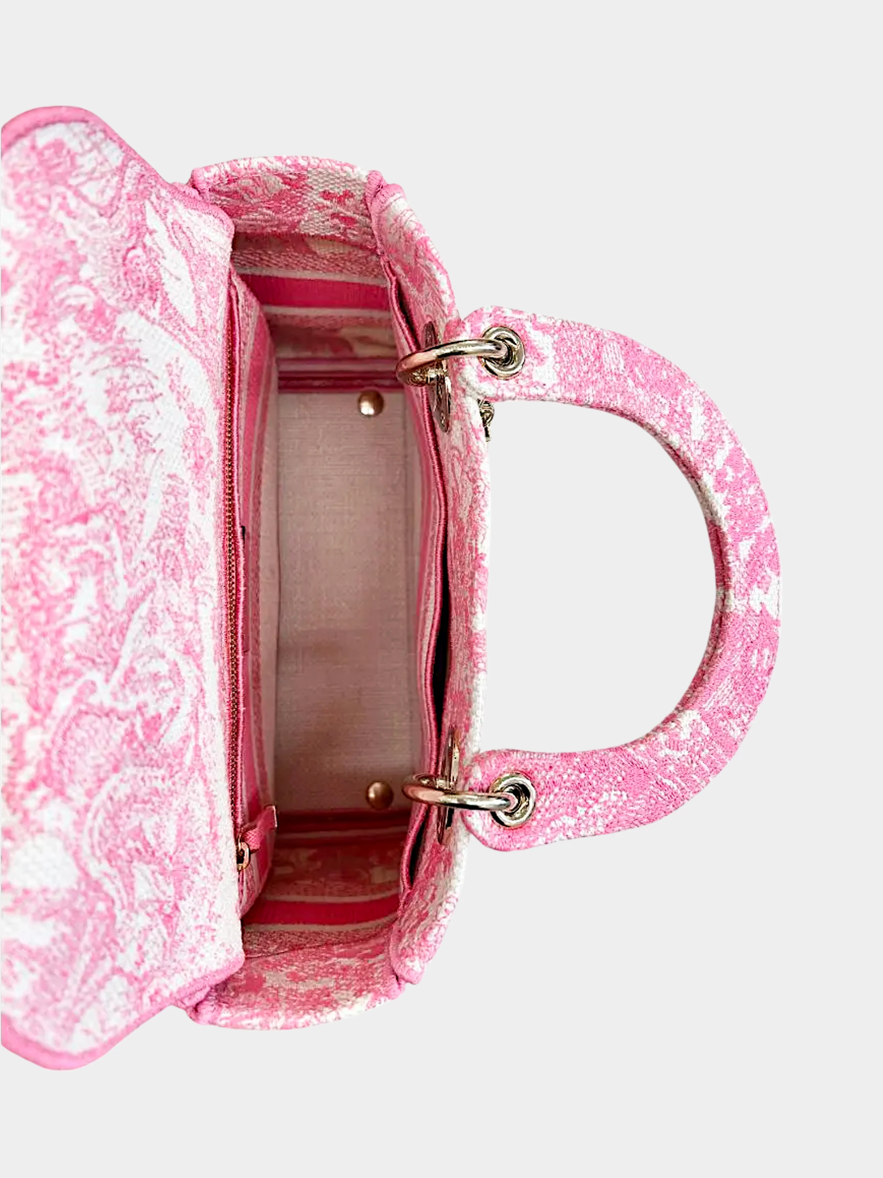 Christian Dior 2020 Pink Green Toile De Jouy Canvas Medium Lady D-Lite Bag - Image 6