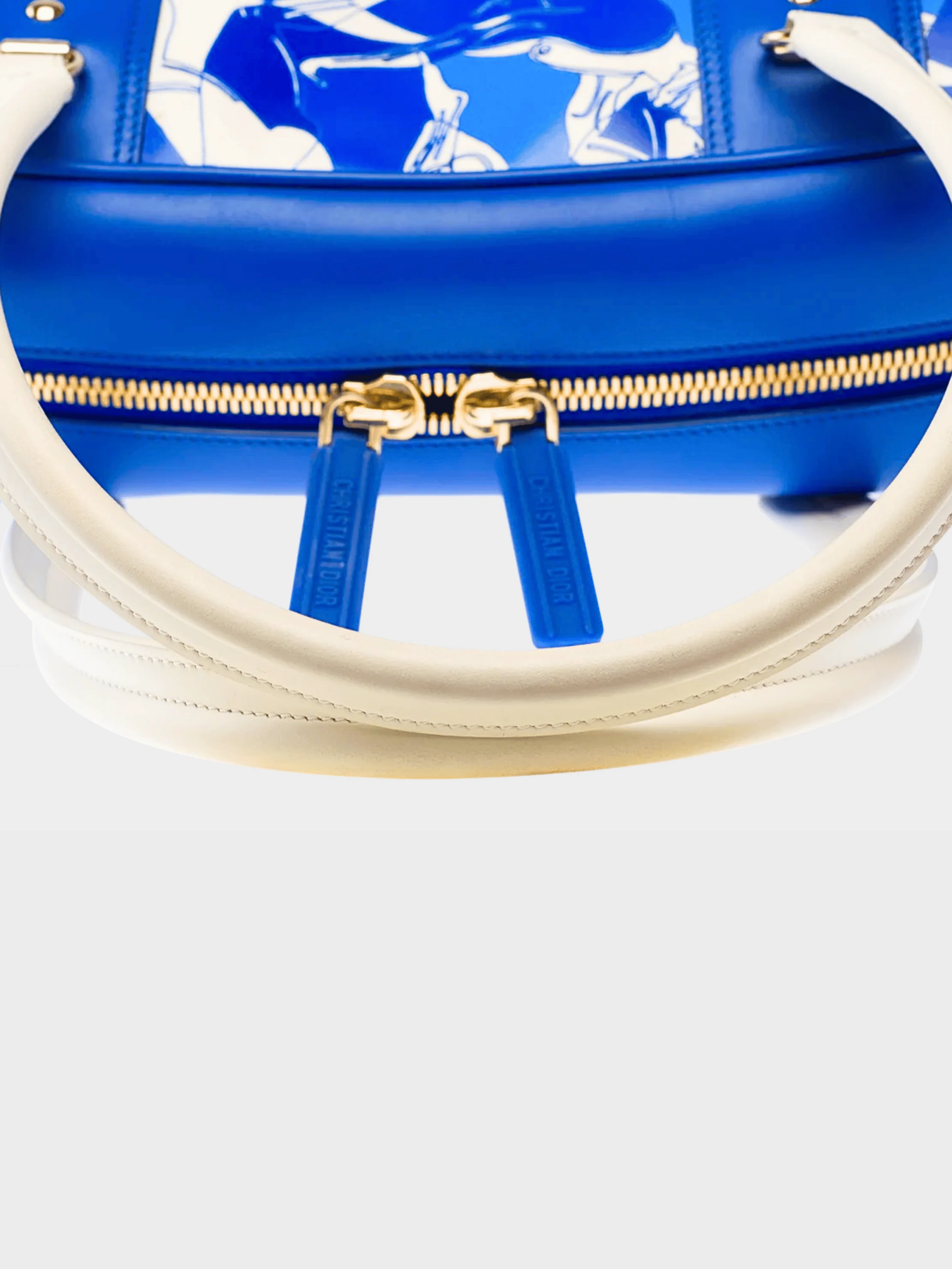 Christian Dior 2021 Blue and White Calfskin Large Dior Vibe Zip Bowling Bag - Image 4