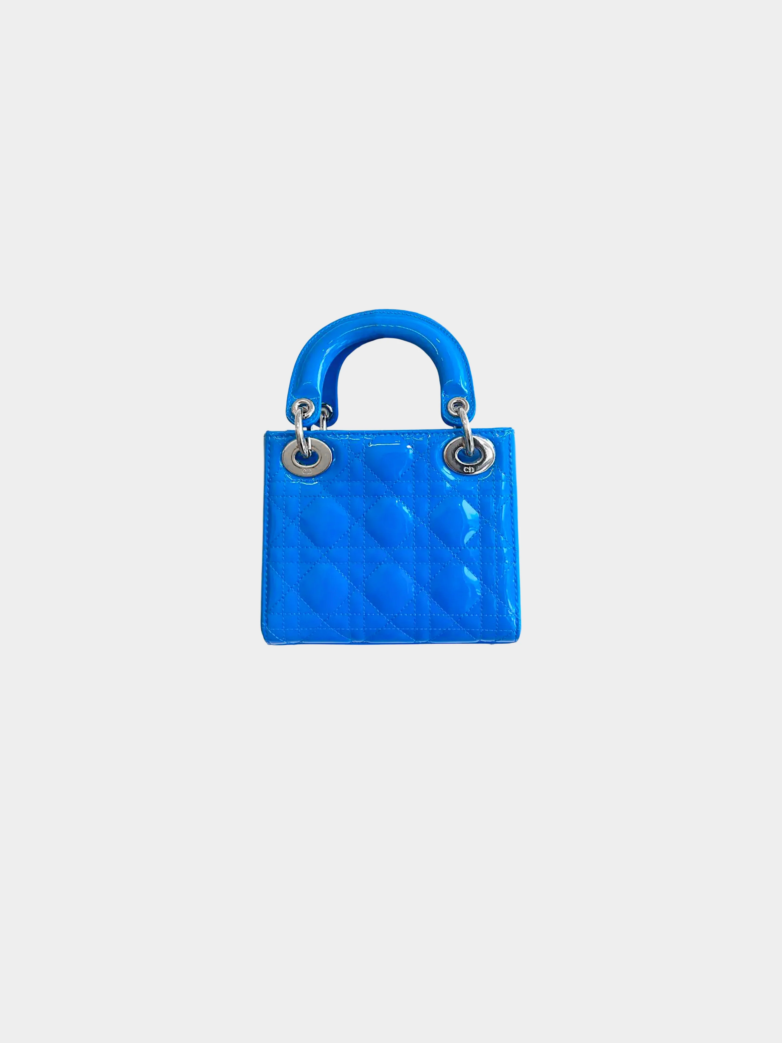 Christian Dior 2021 Blue Patent Leather Cannage Mini Lady Dior Hand Bag - Image 2