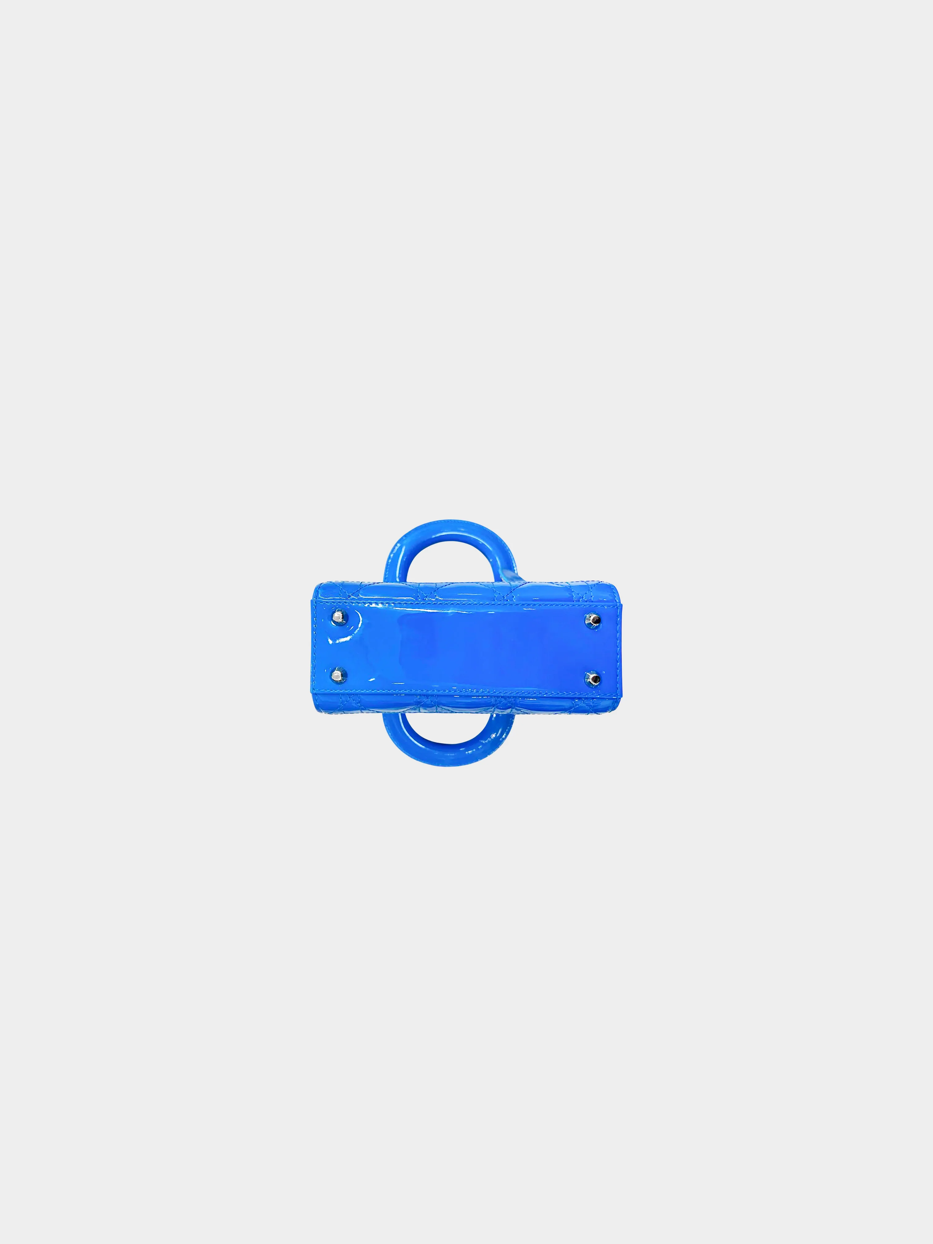Christian Dior 2021 Blue Patent Leather Cannage Mini Lady Dior Hand Bag - Image 3