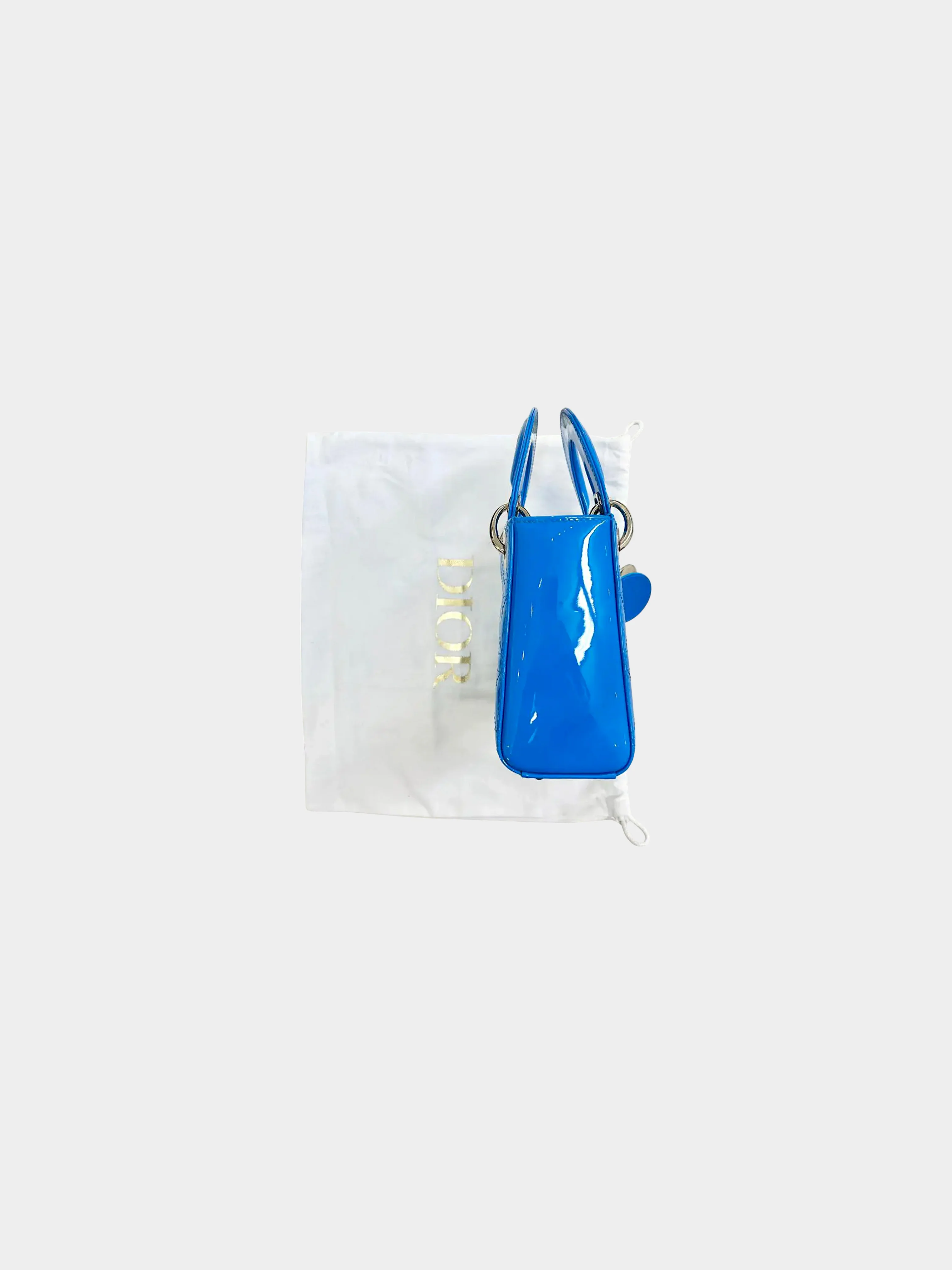 Christian Dior 2021 Blue Patent Leather Cannage Mini Lady Dior Hand Bag - Image 6