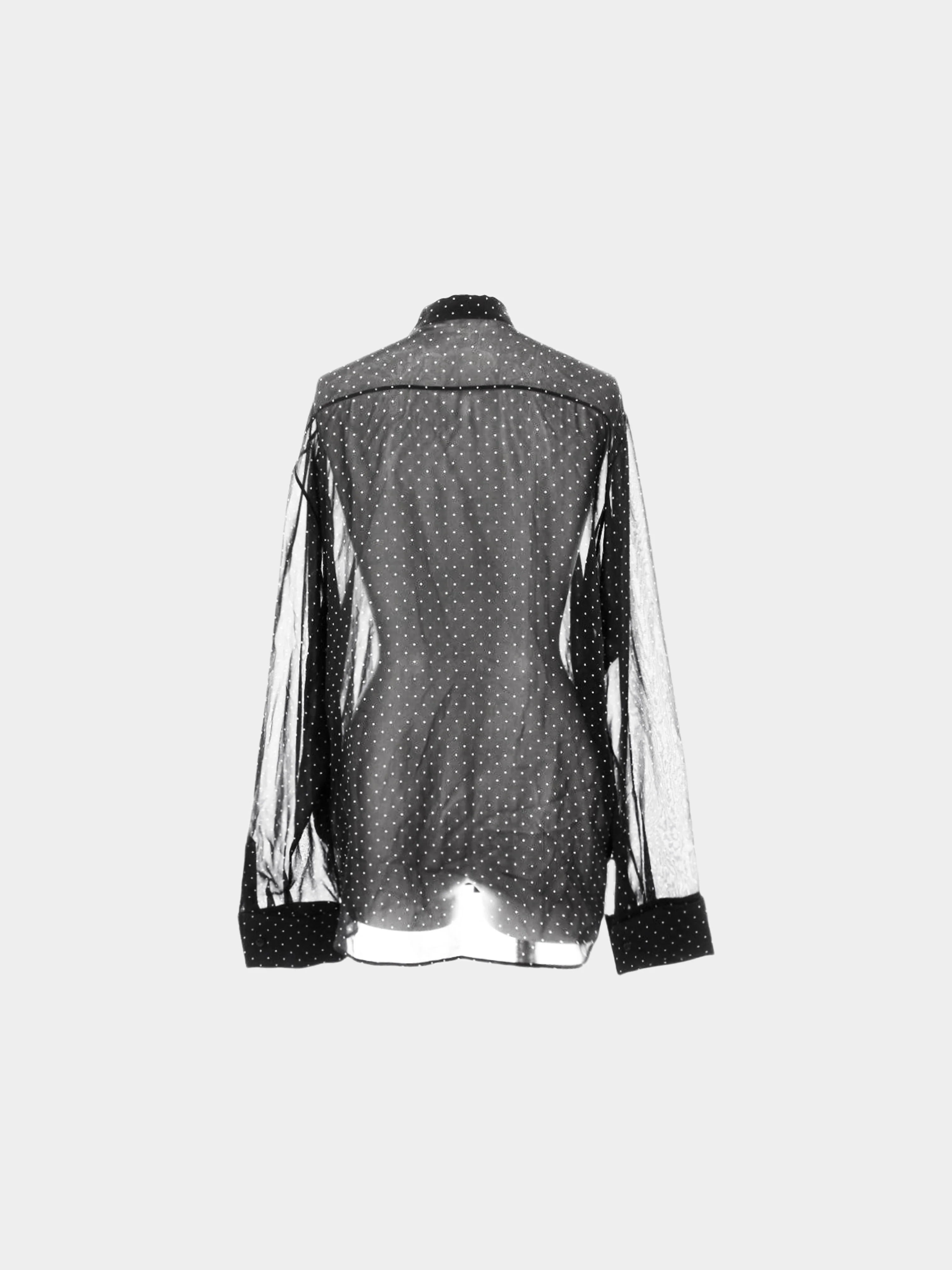 Christian Dior 2020s Black Polka Dotted Ascot Blouse with Ribbon - Image 2