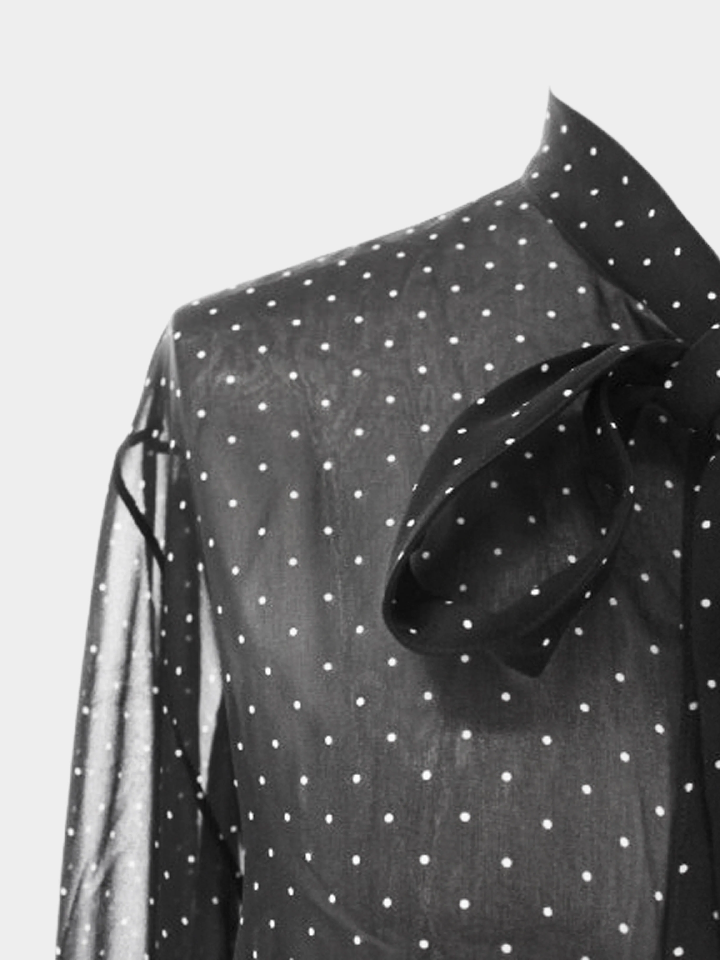 Christian Dior 2020s Black Polka Dotted Ascot Blouse with Ribbon - Image 6