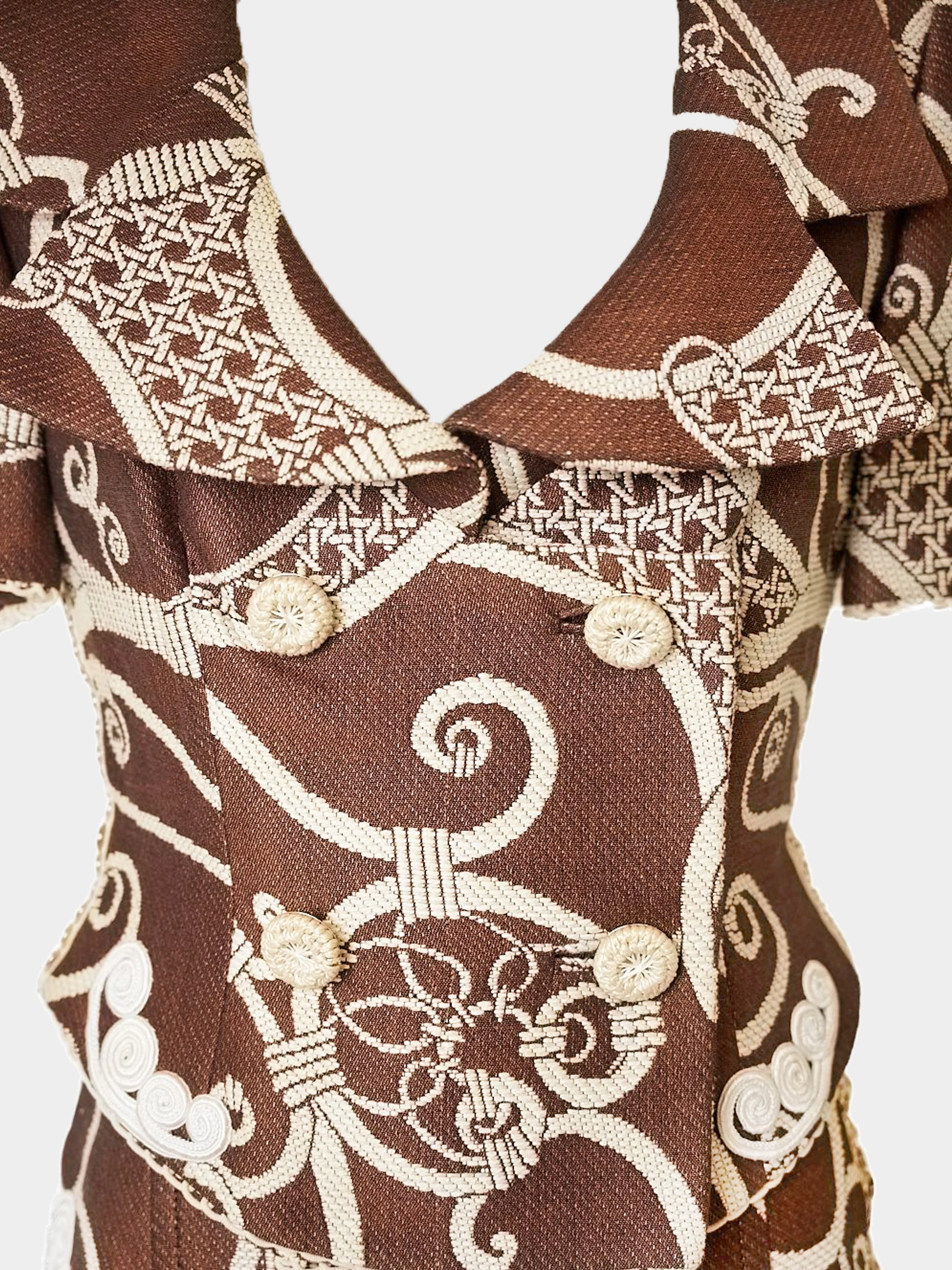 Christian Dior by John Galliano 1990s Brown and White Brocade Jacket and Skirt Set - Image 3
