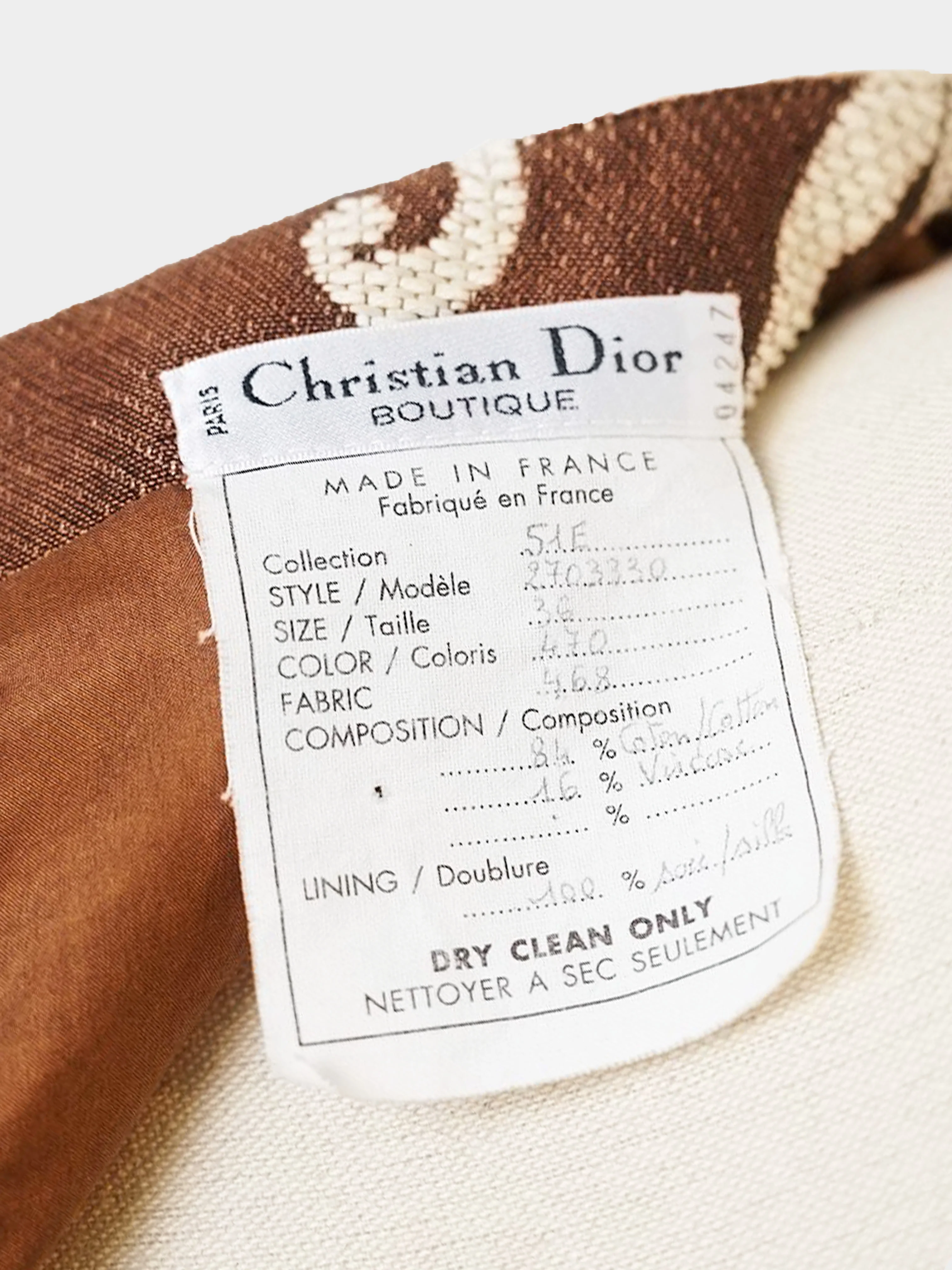 Christian Dior by John Galliano 1990s Brown and White Brocade Jacket and Skirt Set - Image 4