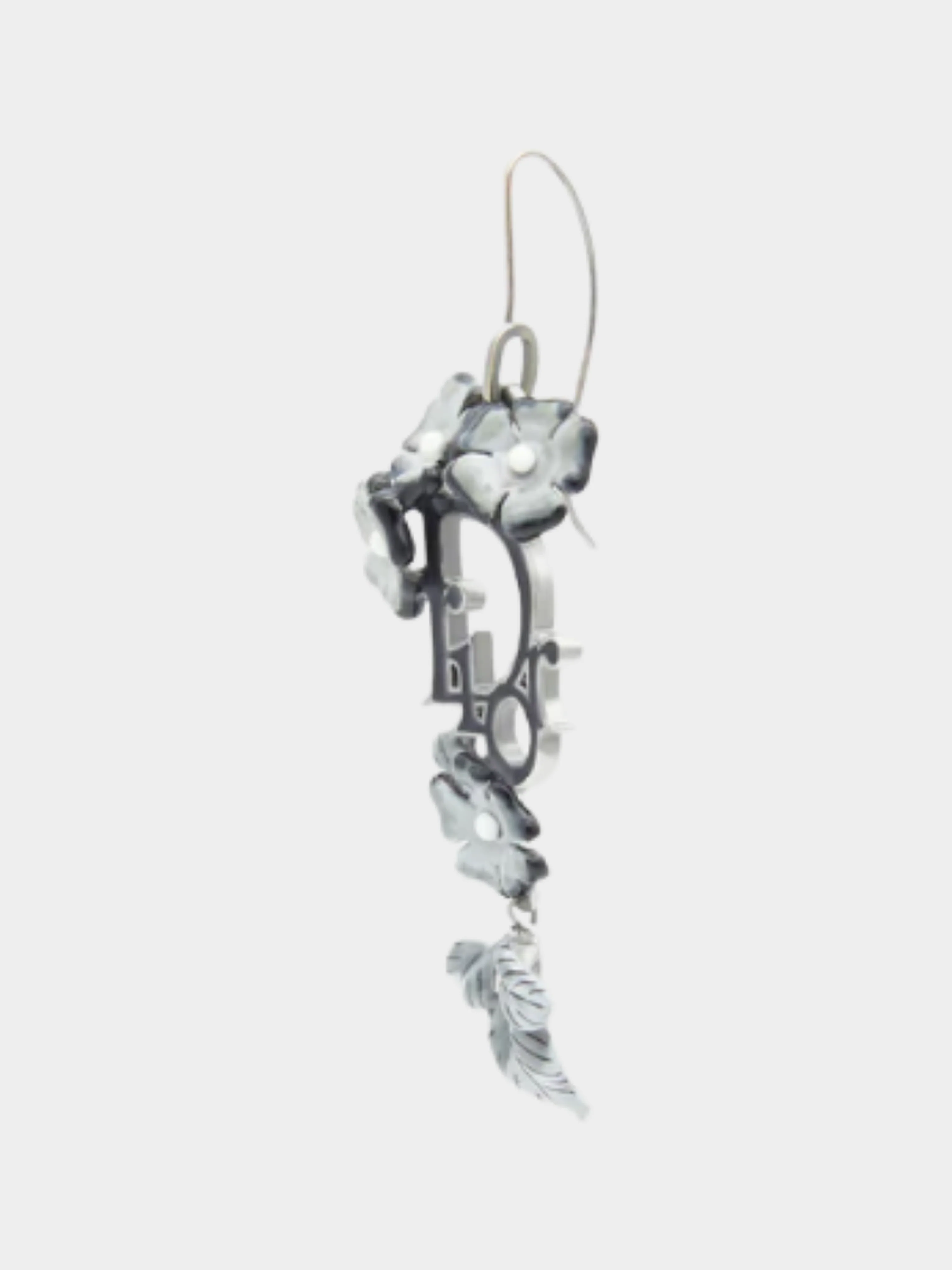 Christian Dior by John Galliano 2000s Blackened Silver Floral Lacquer Earrings - Image 3