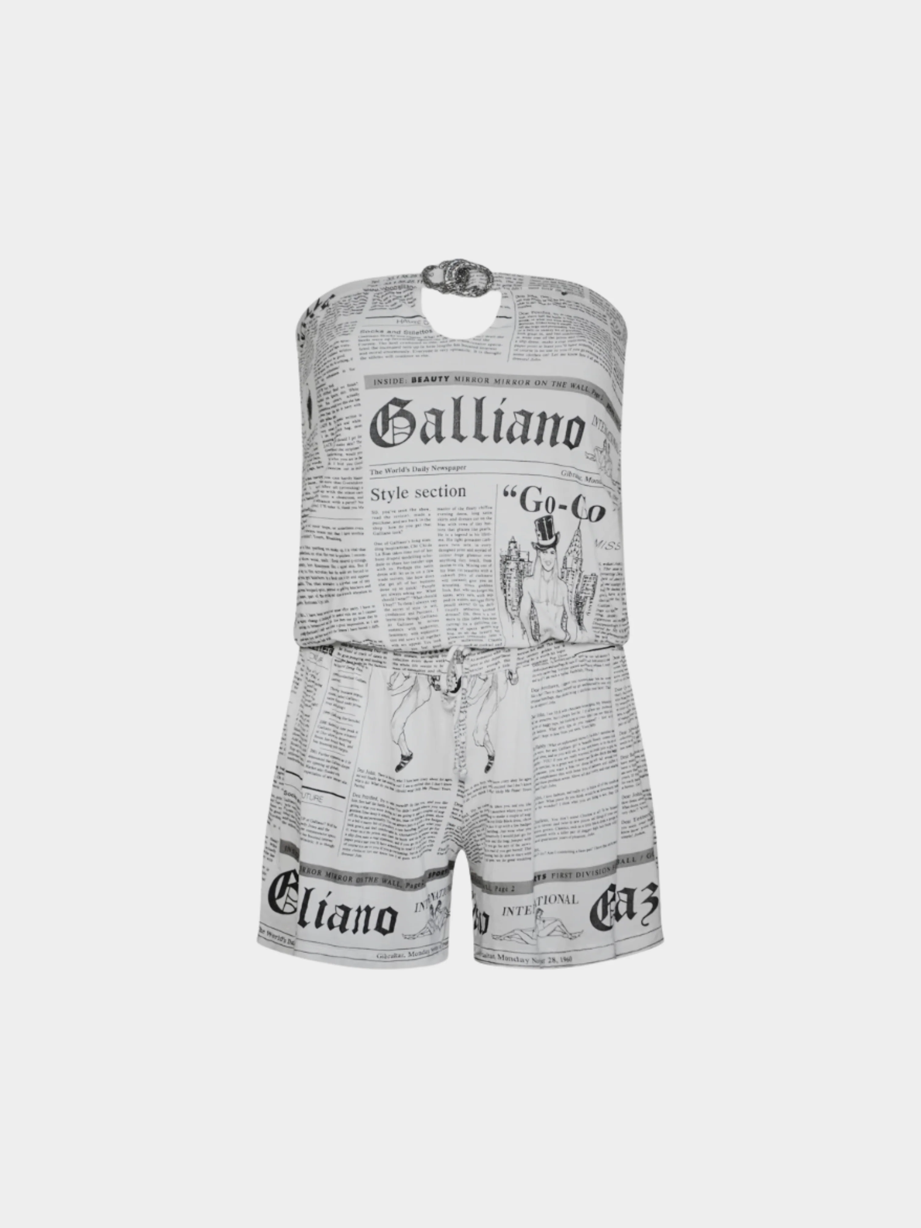 Christian Dior by John Galliano 2000s Newspaper Print Bustier Romper